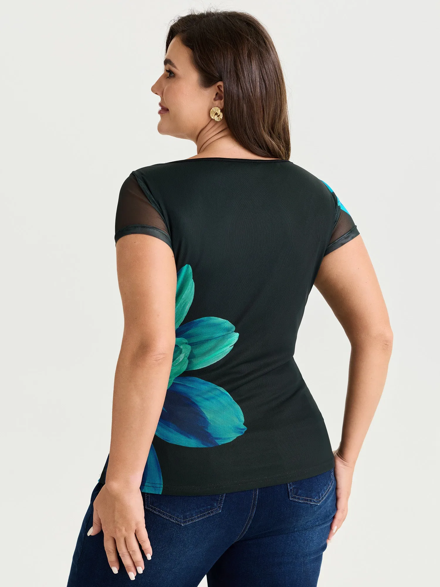 Floral Print Boat Neckline Fitted T-Shirt sold by Bloomchic product image thumbnail 4