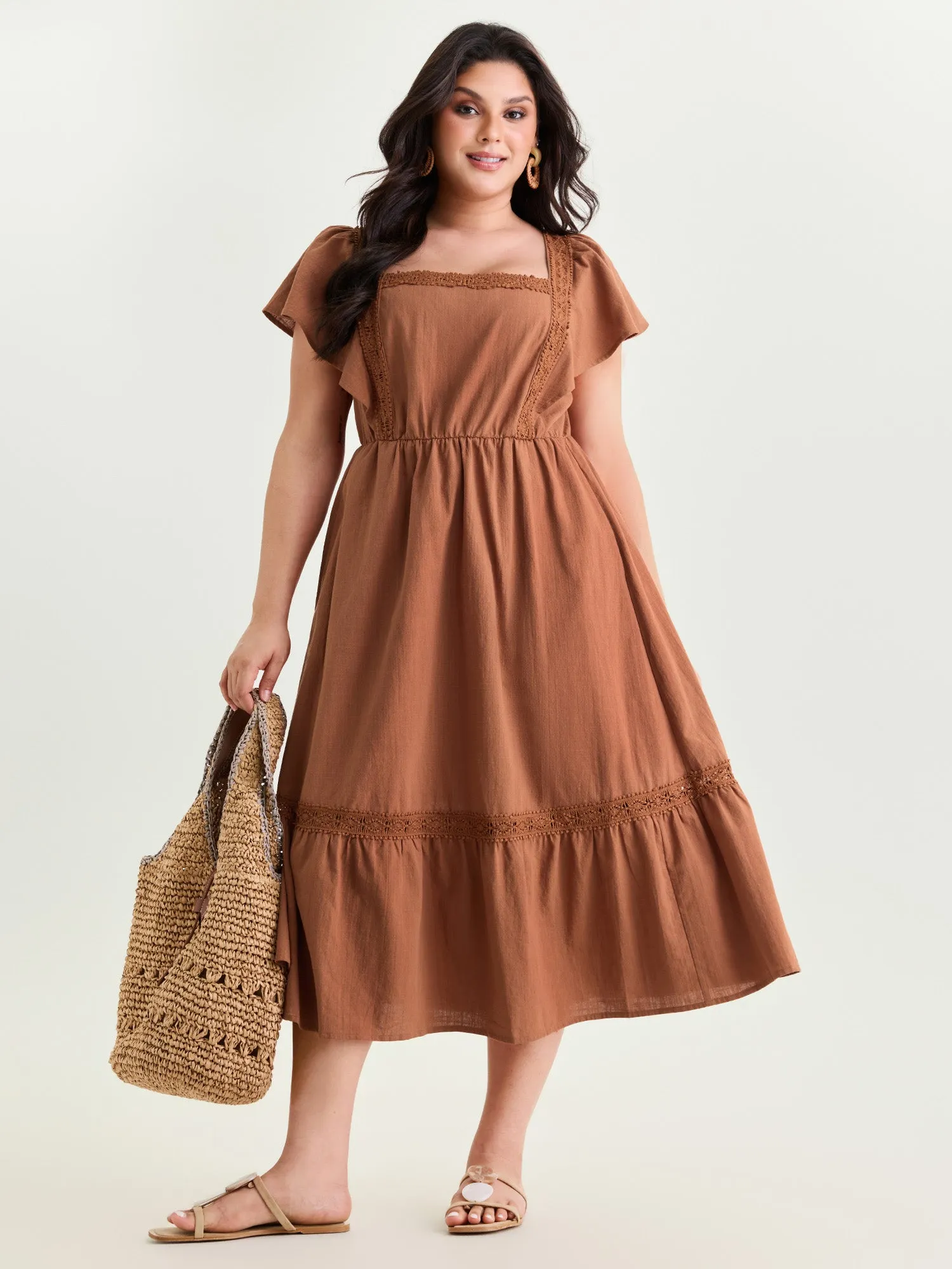 Lace Trim Open Back Midi Dress sold by Bloomchic product image thumbnail 2