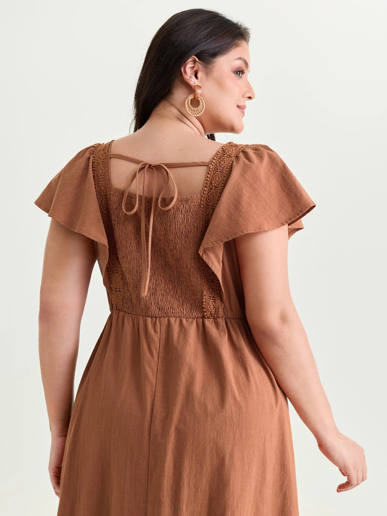 Lace Trim Open Back Midi Dress sold by Bloomchic