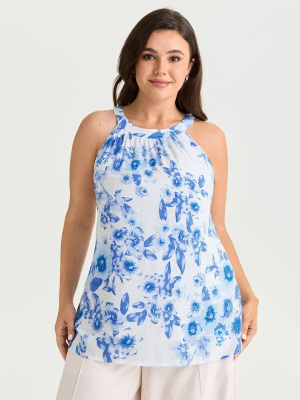 Floral Print Halter Neckline Tank Top made by Bloomchic
