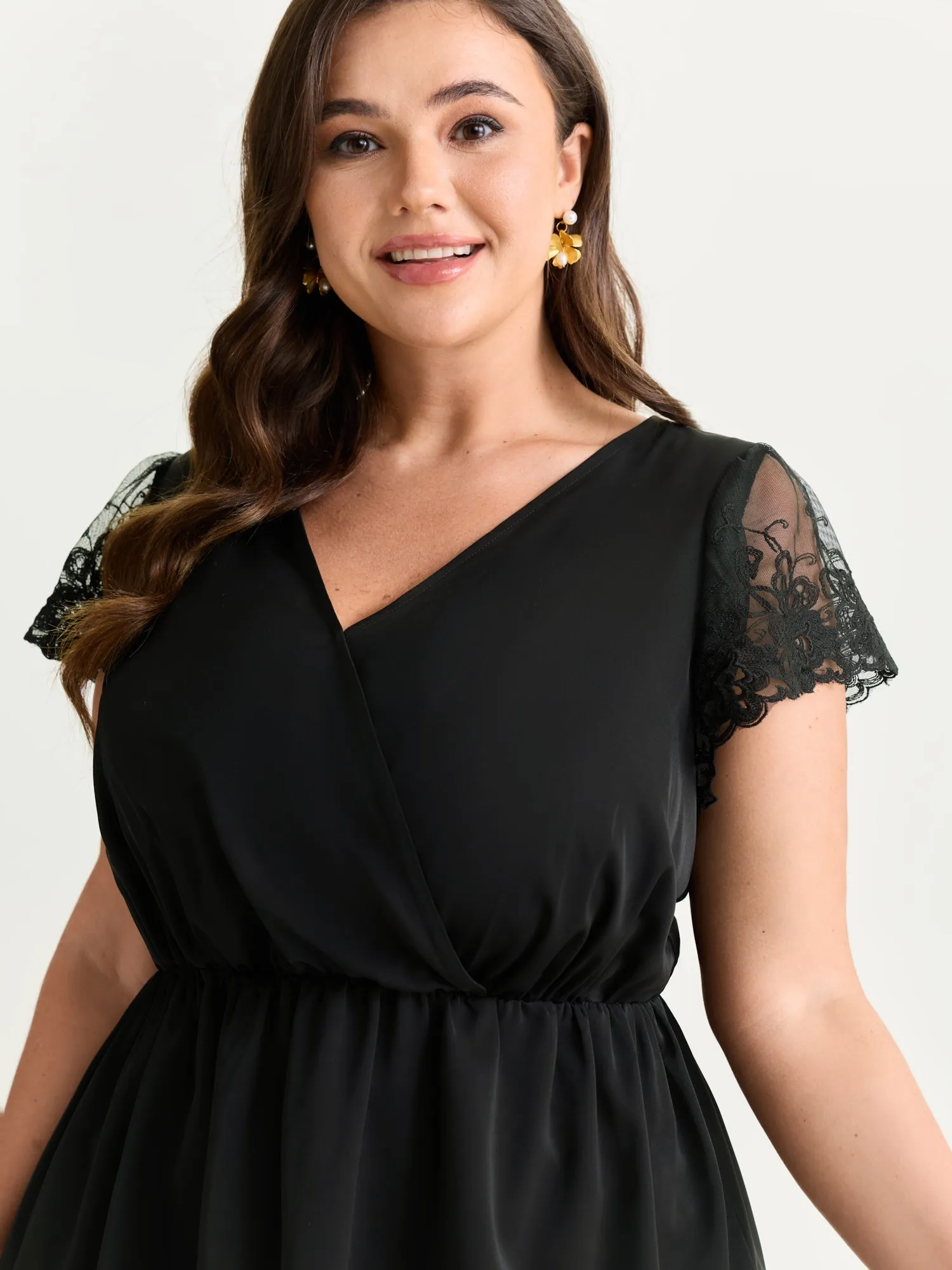 Sheer Lace Hem Satin Blouse sold by Bloomchic product image thumbnail 2