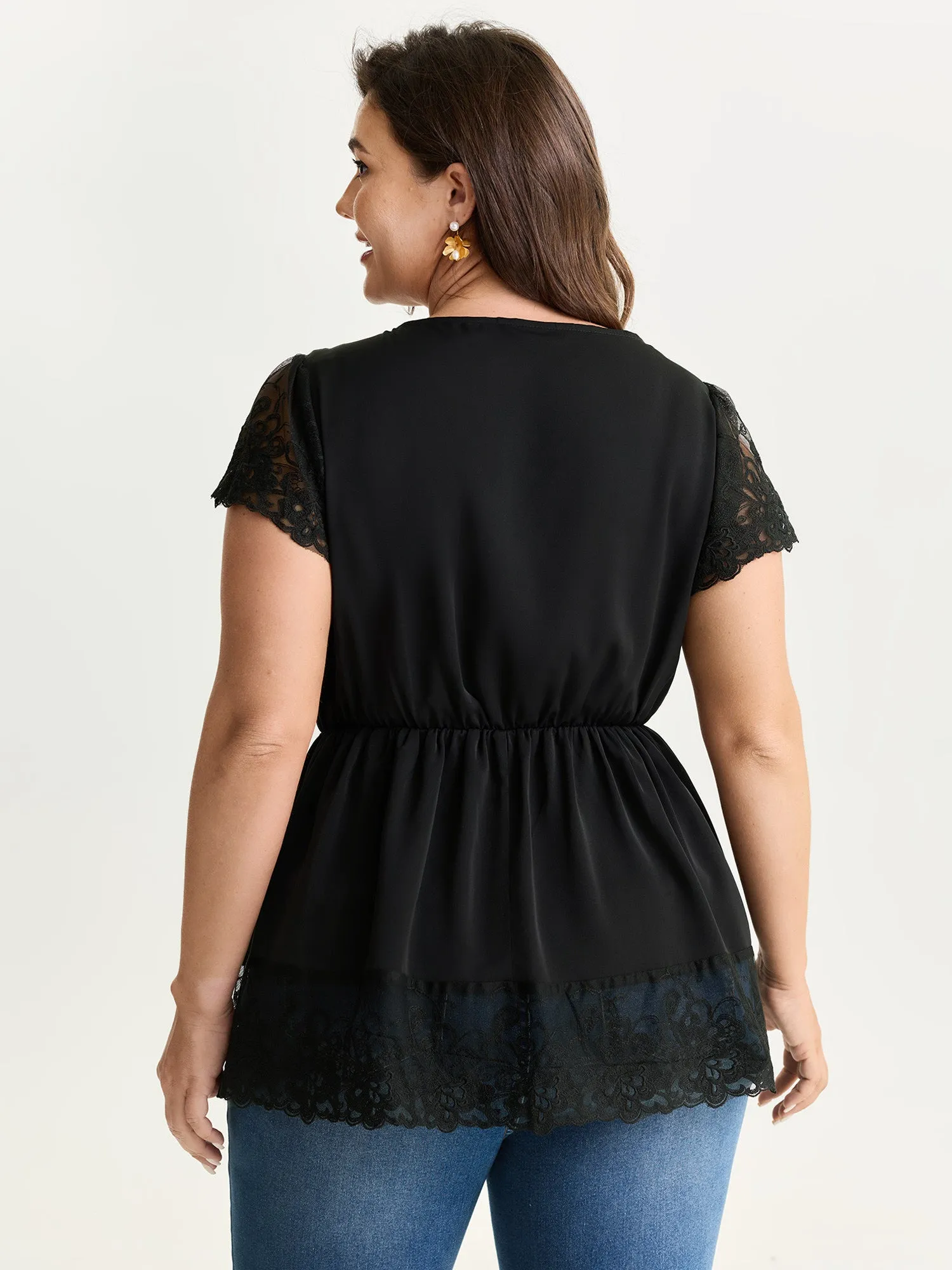 Sheer Lace Hem Satin Blouse sold by Bloomchic product image thumbnail 4