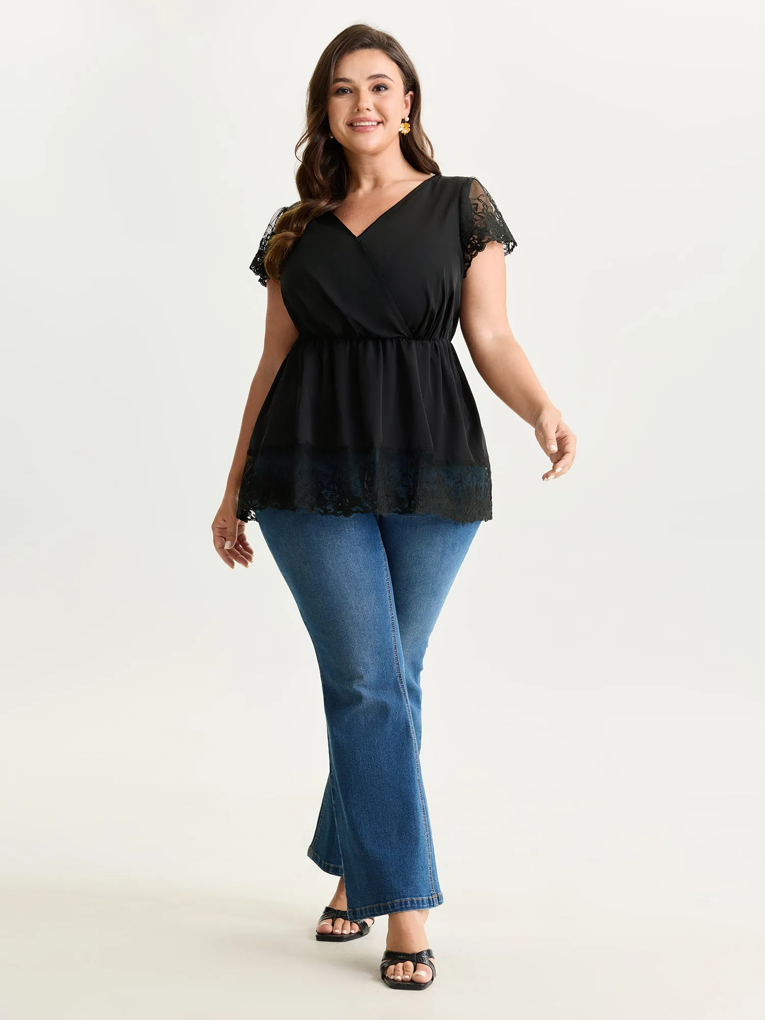 Sheer Lace Hem Satin Blouse sold by Bloomchic product image thumbnail 3
