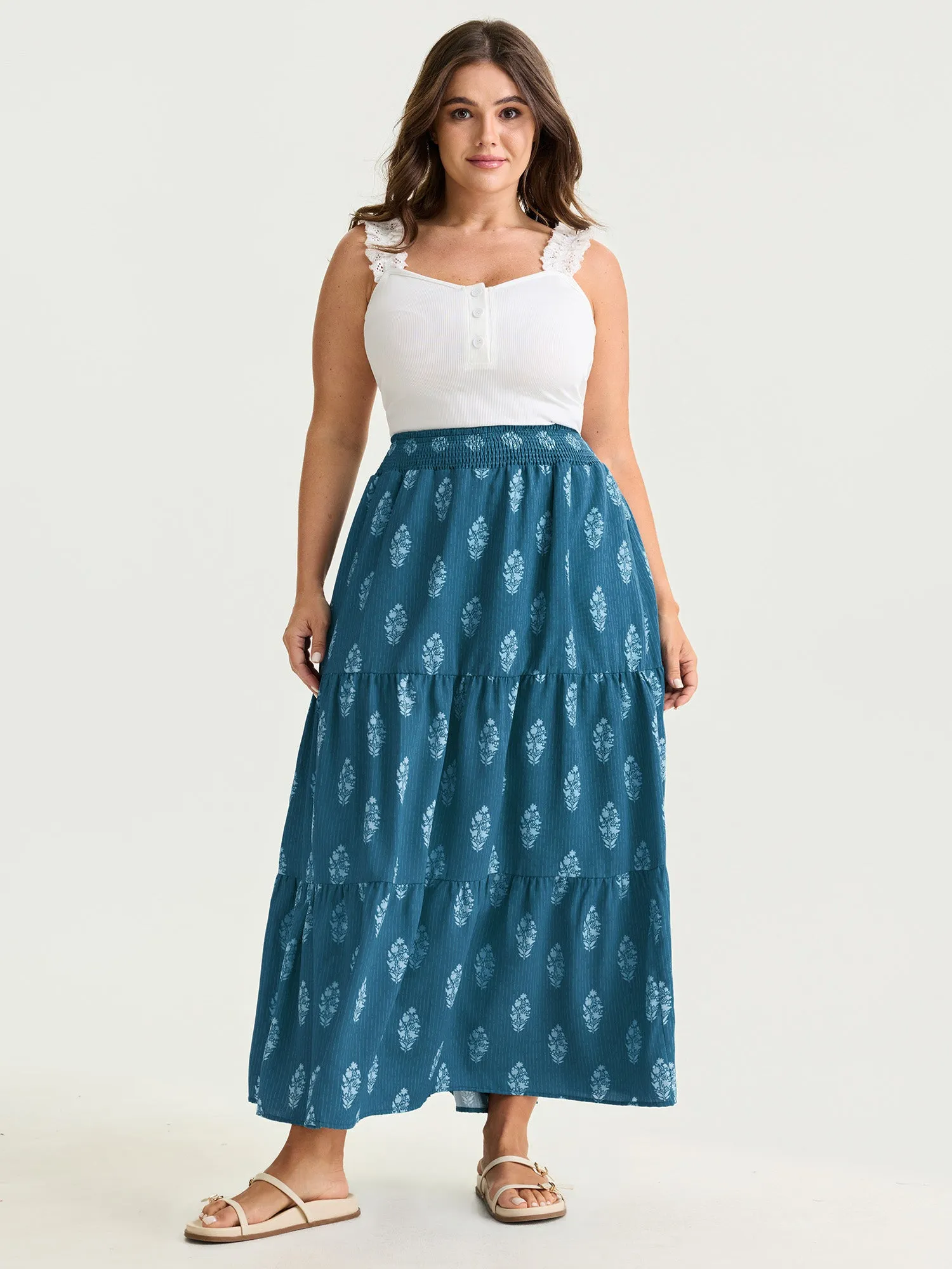 Floral Print Shirred Tiered Maxi Skirt sold by Bloomchic product image thumbnail 2