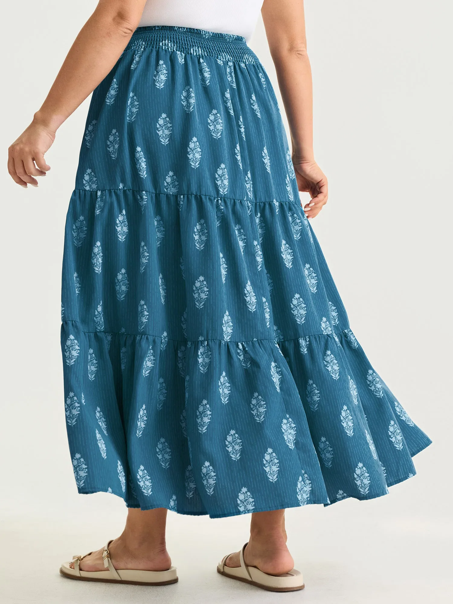 Floral Print Shirred Tiered Maxi Skirt sold by Bloomchic product image thumbnail 5