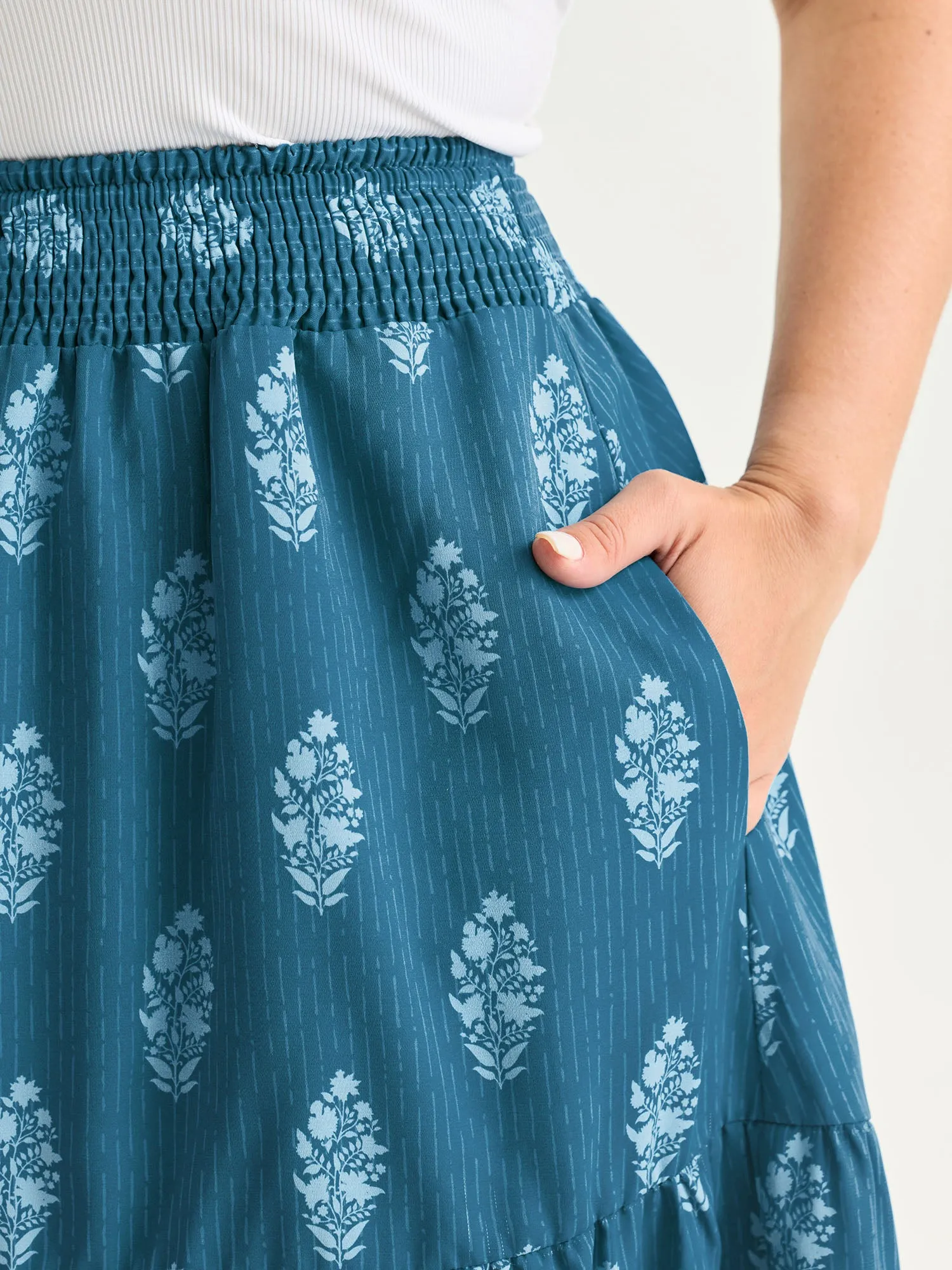 Floral Print Shirred Tiered Maxi Skirt sold by Bloomchic product image thumbnail 3