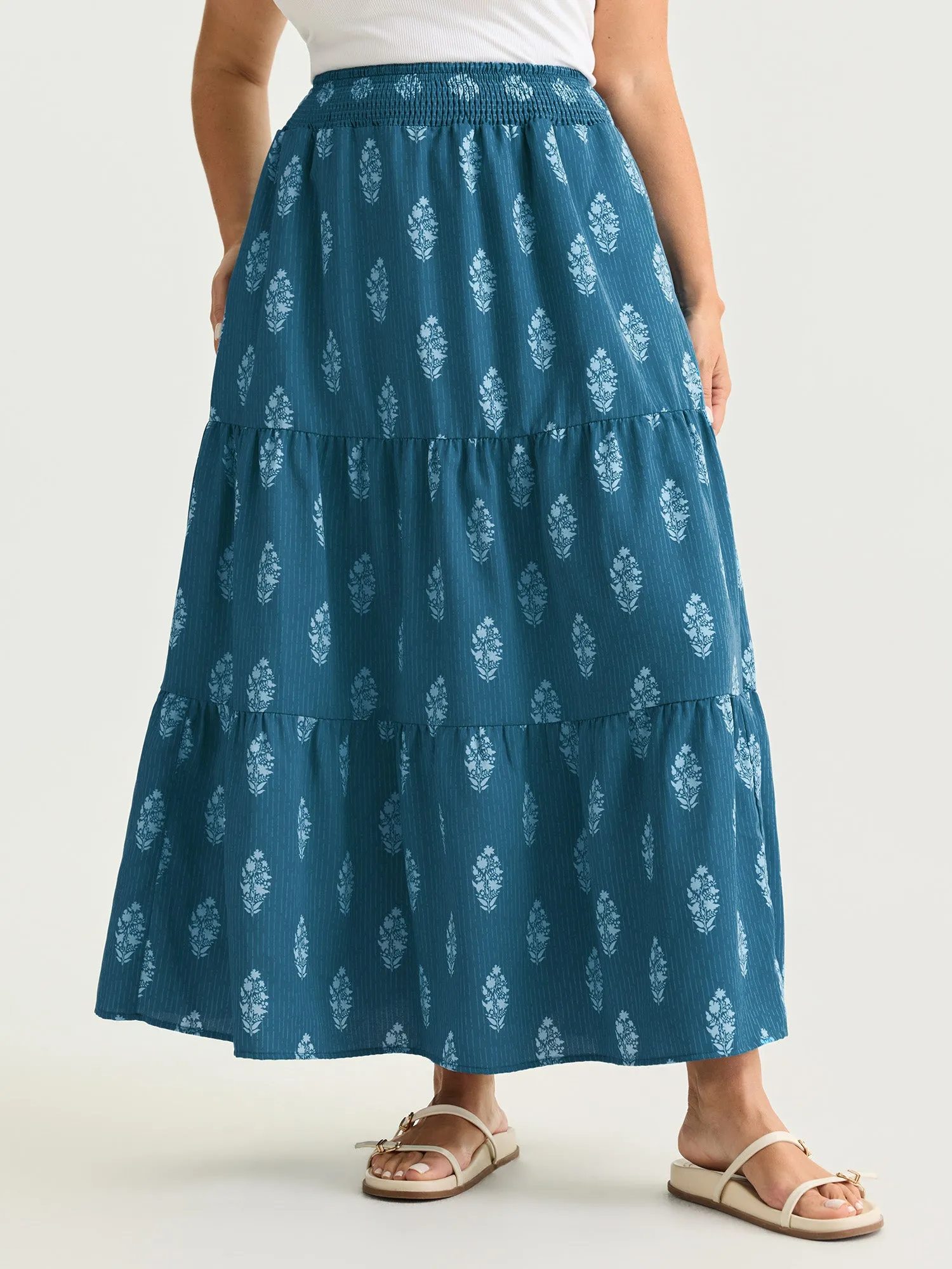 Floral Print Shirred Tiered Maxi Skirt sold by Bloomchic