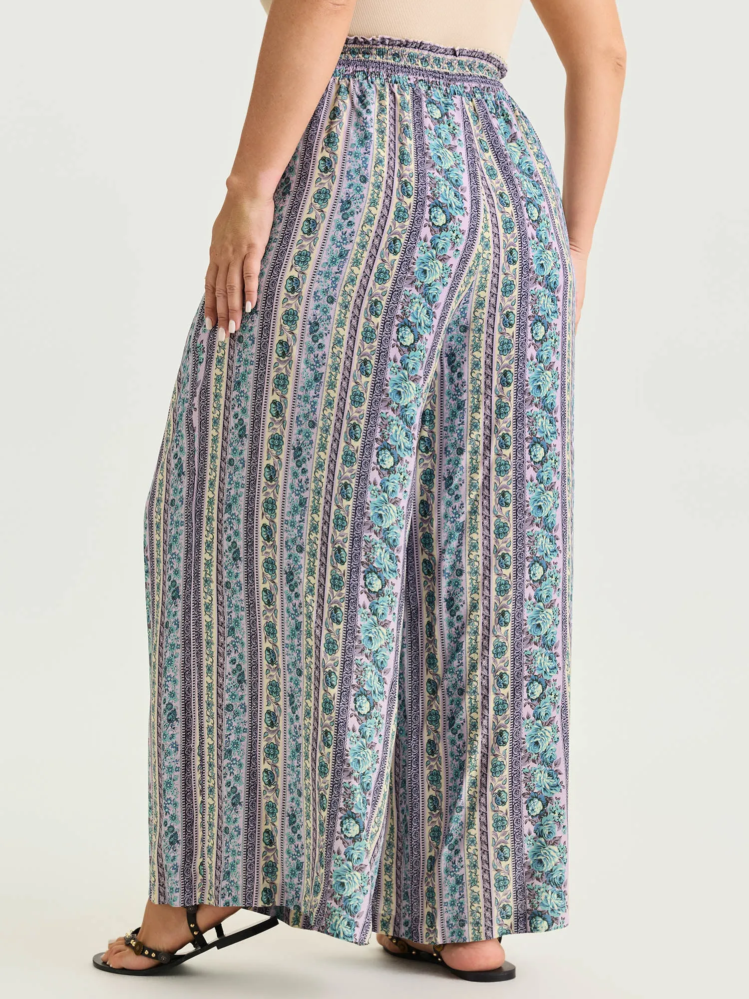 Striped Print Shirred Waist Wide-Leg Pants sold by Bloomchic product image thumbnail 5