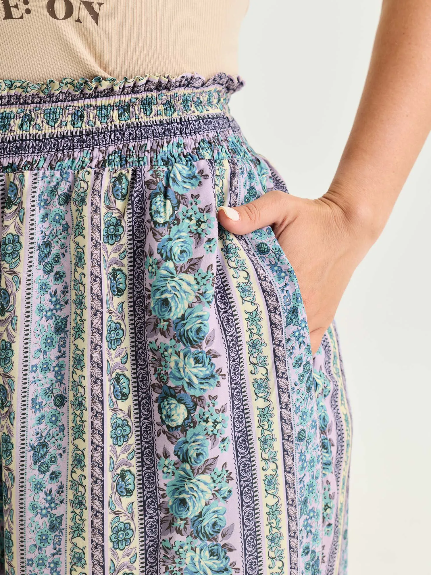 Striped Print Shirred Waist Wide-Leg Pants sold by Bloomchic product image thumbnail 3