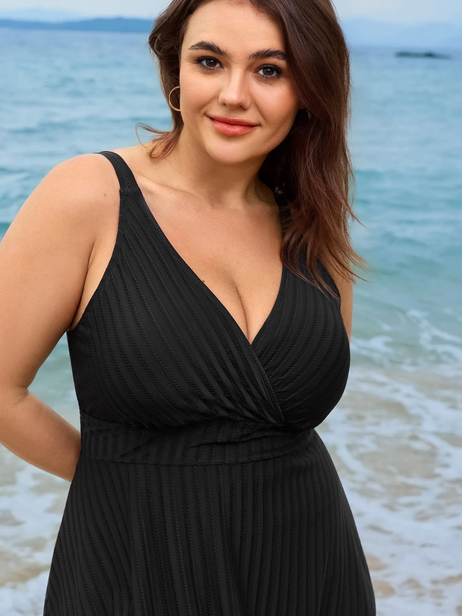 Textured Pockets Surplice Neckline Swim Dress sold by Bloomchic product image thumbnail 2