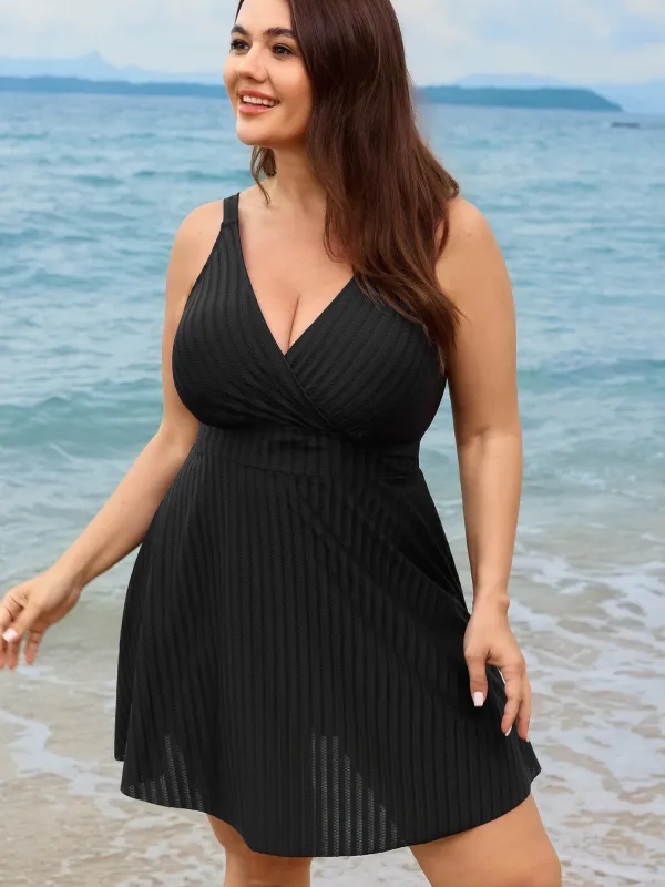 Textured Pockets Surplice Neckline Swim Dress made by Bloomchic
