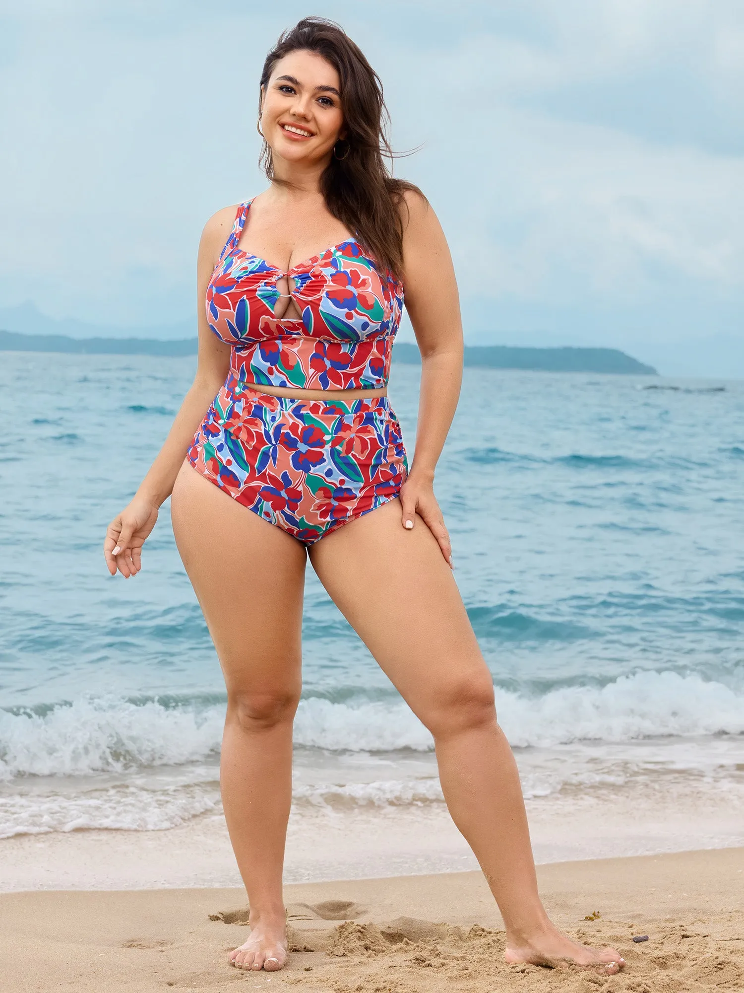 Vibrant Floral Print Keyhole Swim Top sold by Bloomchic product image thumbnail 4