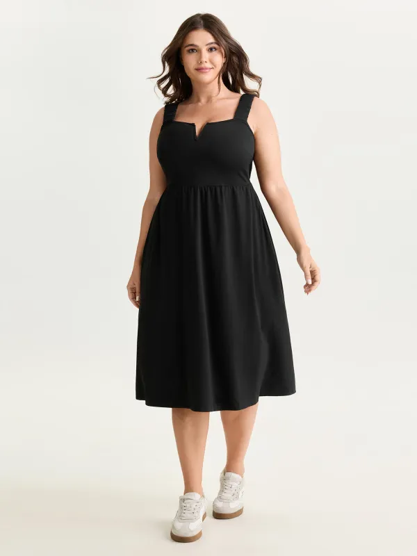 Supersoft Stretchy Wide-Straps Plain Midi Dress made by Bloomchic