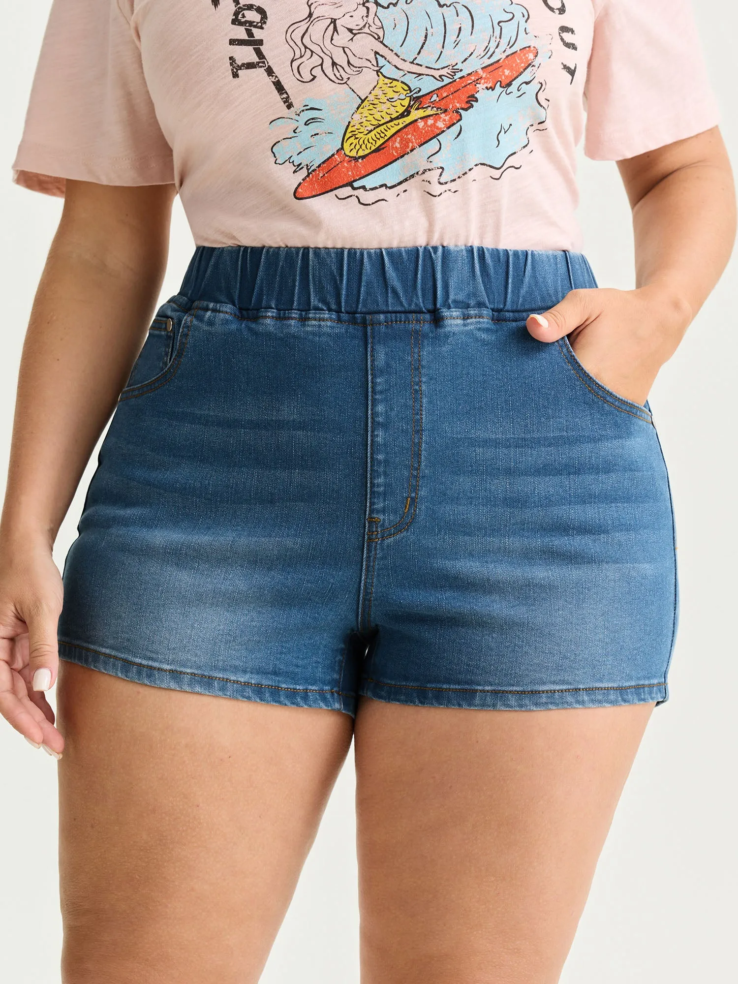 Stretchy Pull-On Pockets Denim Shorts sold by Bloomchic