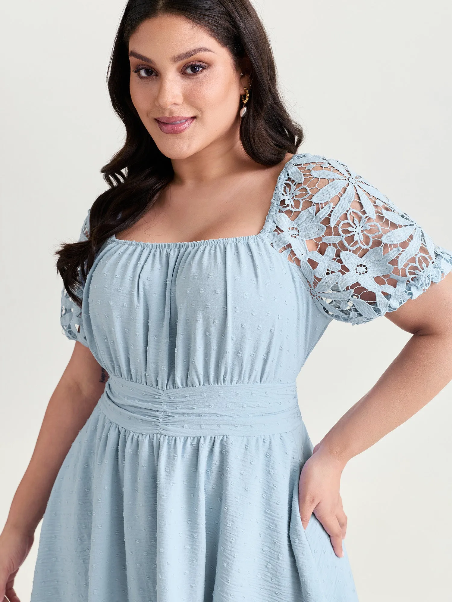 Sheer Lace Sleeve Open Back Mini Dress sold by Bloomchic product image thumbnail 4