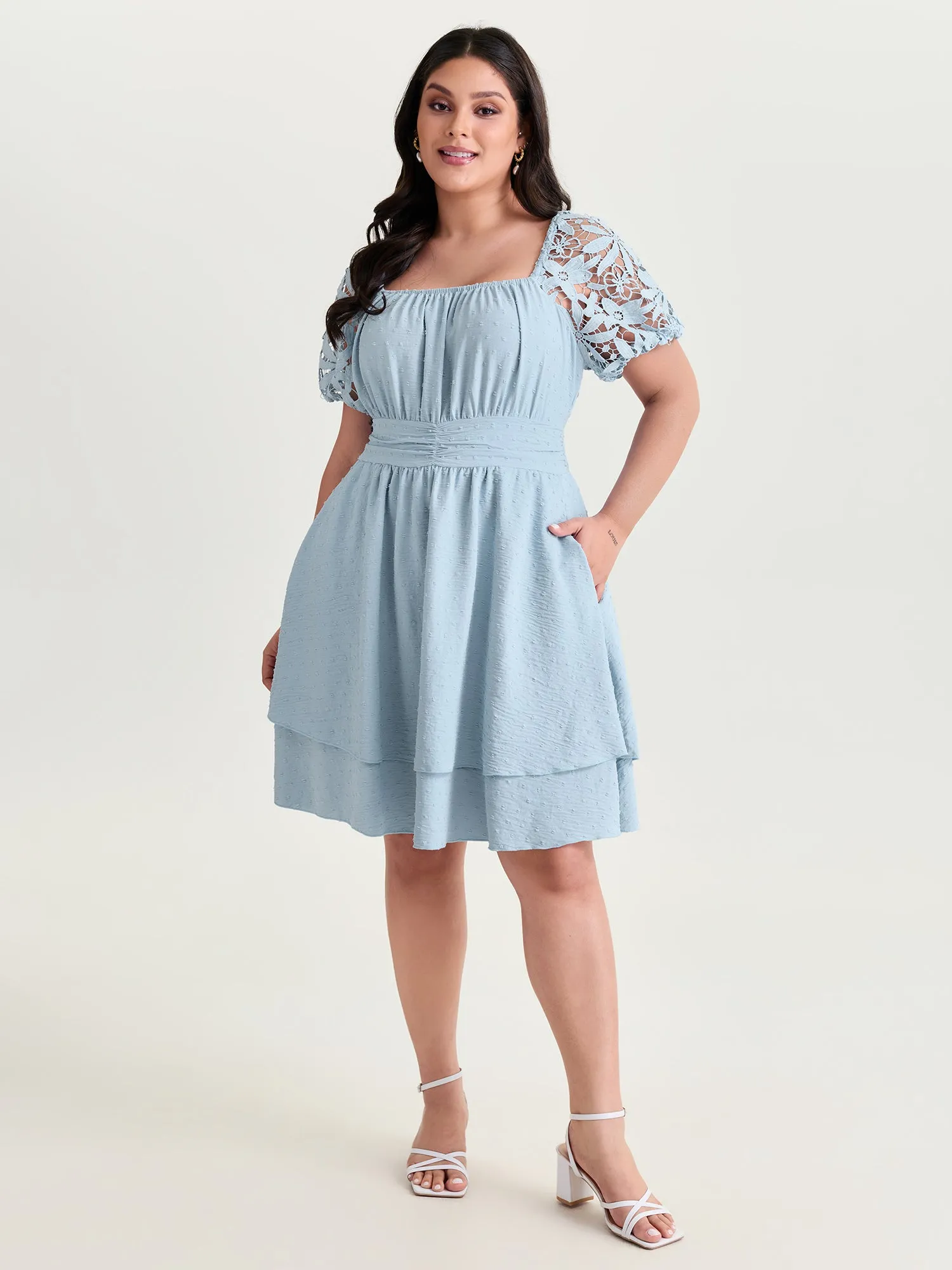 Sheer Lace Sleeve Open Back Mini Dress sold by Bloomchic product image thumbnail 3