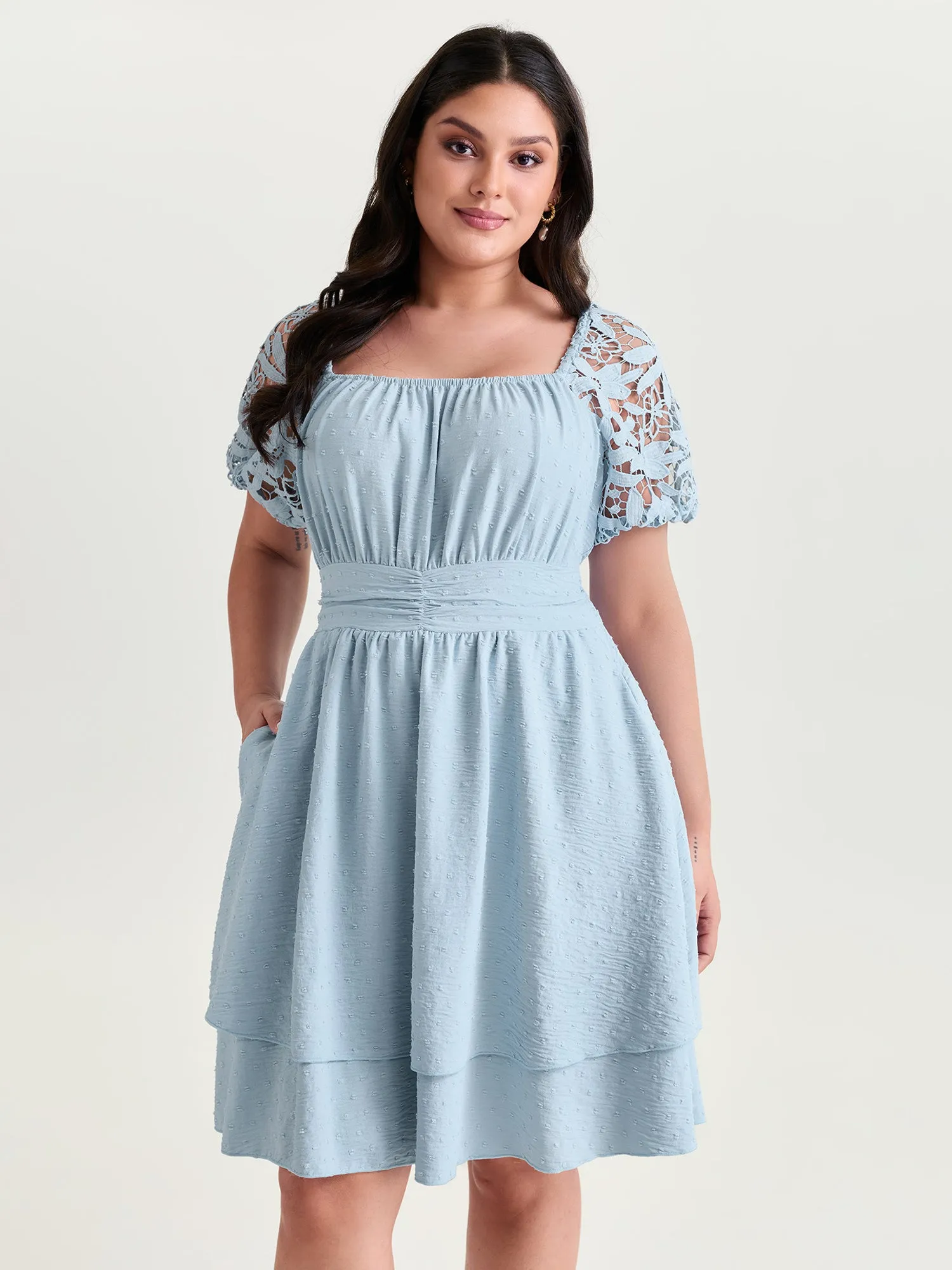 Sheer Lace Sleeve Open Back Mini Dress sold by Bloomchic product image thumbnail 2