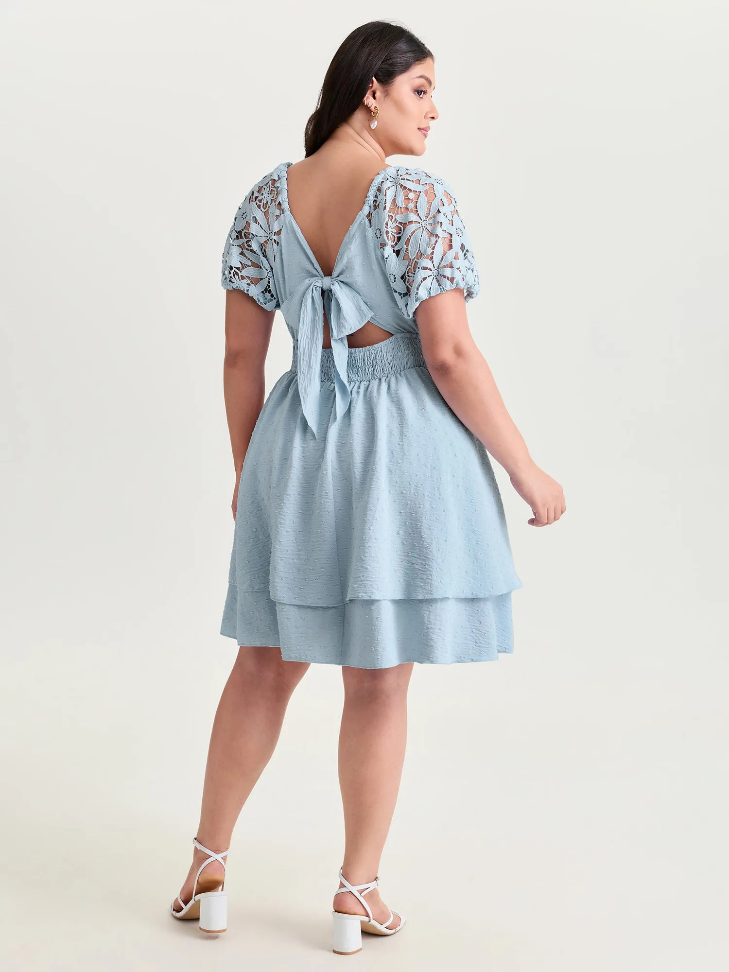 Sheer Lace Sleeve Open Back Mini Dress sold by Bloomchic product image thumbnail 5