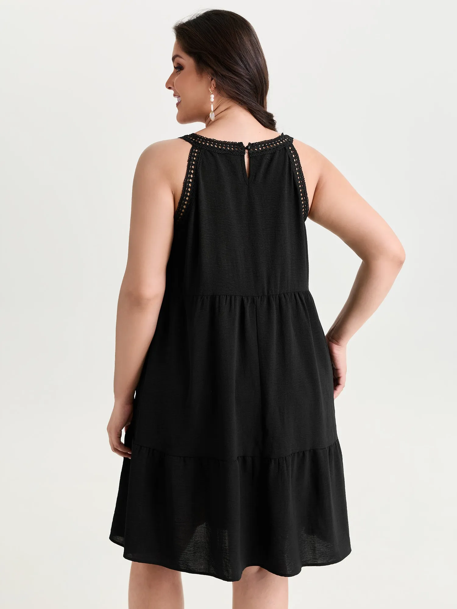 Sheer Lace Halter Neckline Tiered Mini Dress sold by Bloomchic product image thumbnail 4