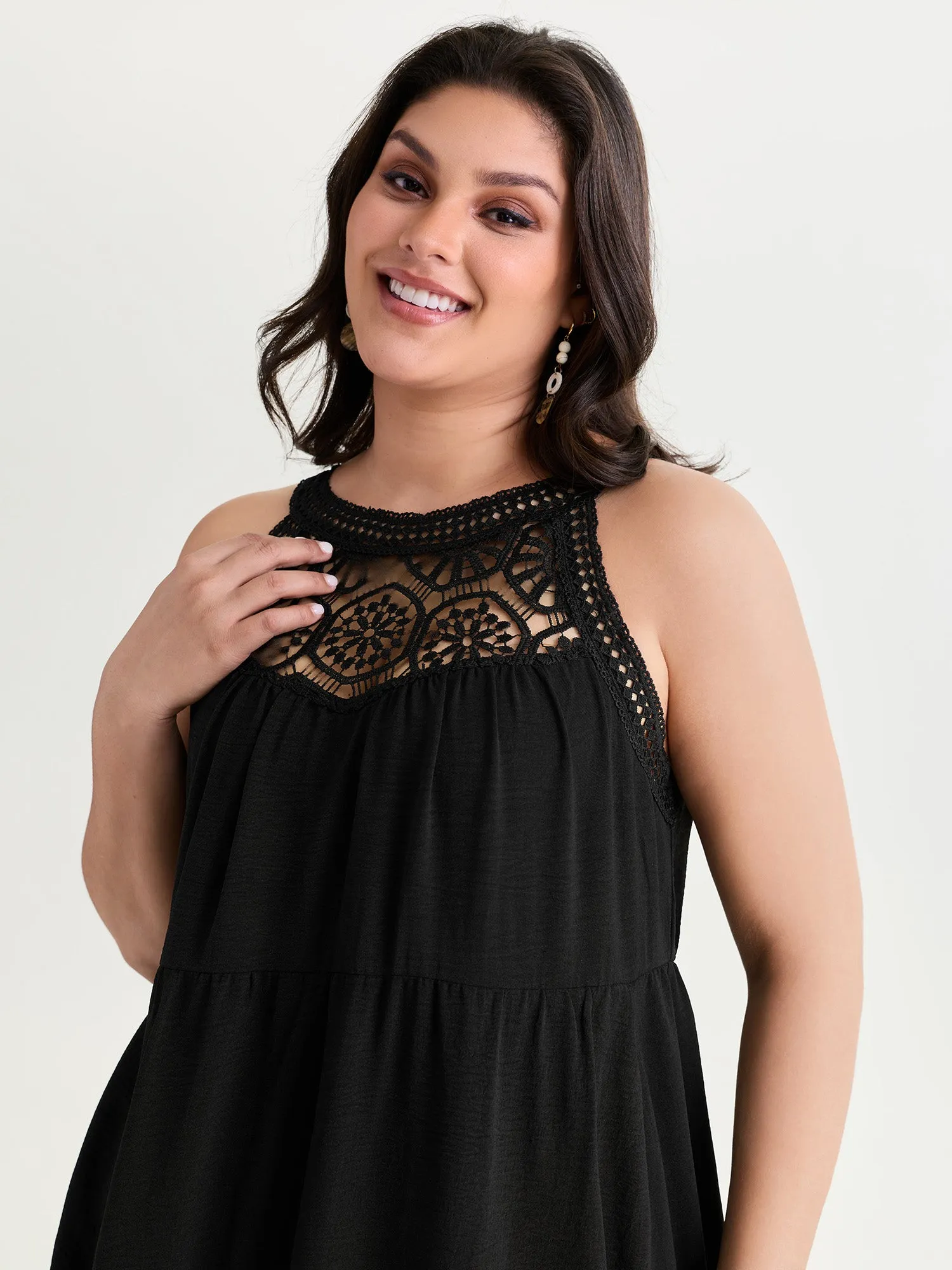 Sheer Lace Halter Neckline Tiered Mini Dress sold by Bloomchic product image thumbnail 2