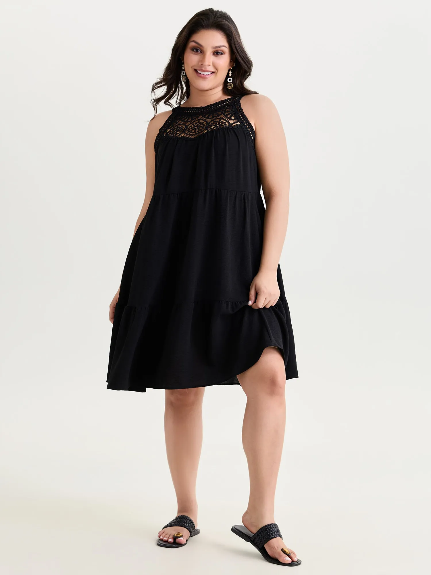Sheer Lace Halter Neckline Tiered Mini Dress sold by Bloomchic product image thumbnail 3