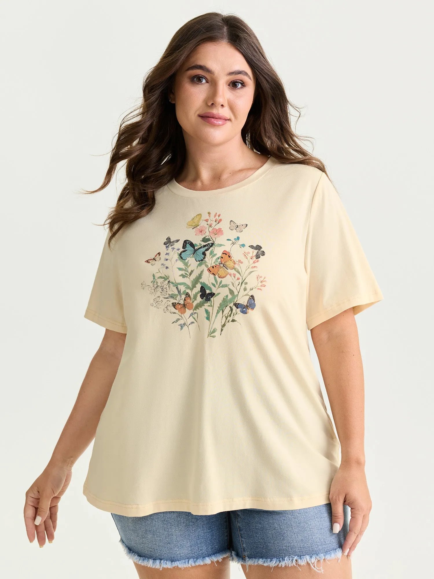 Butterfly Print Flared Sleeve T-Shirt sold by Bloomchic