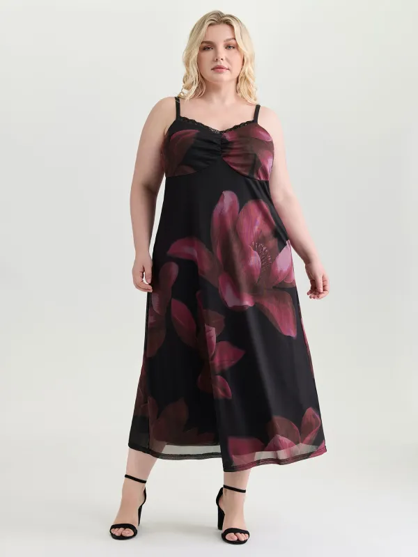 Floral Print Ruched Cami Midi Dress made by Bloomchic