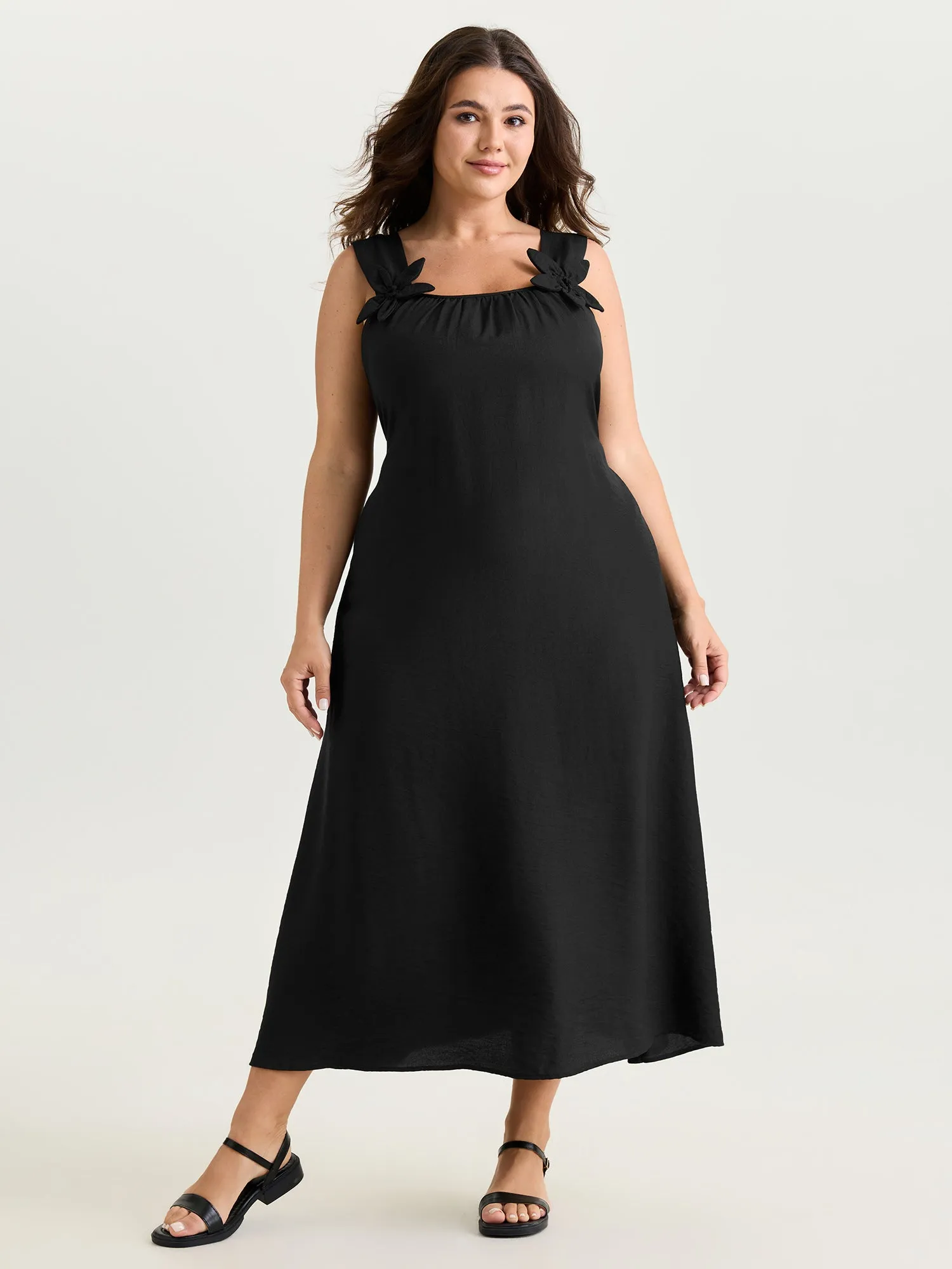 Floral Strap Pleated Flowy Maxi Dress sold by Bloomchic