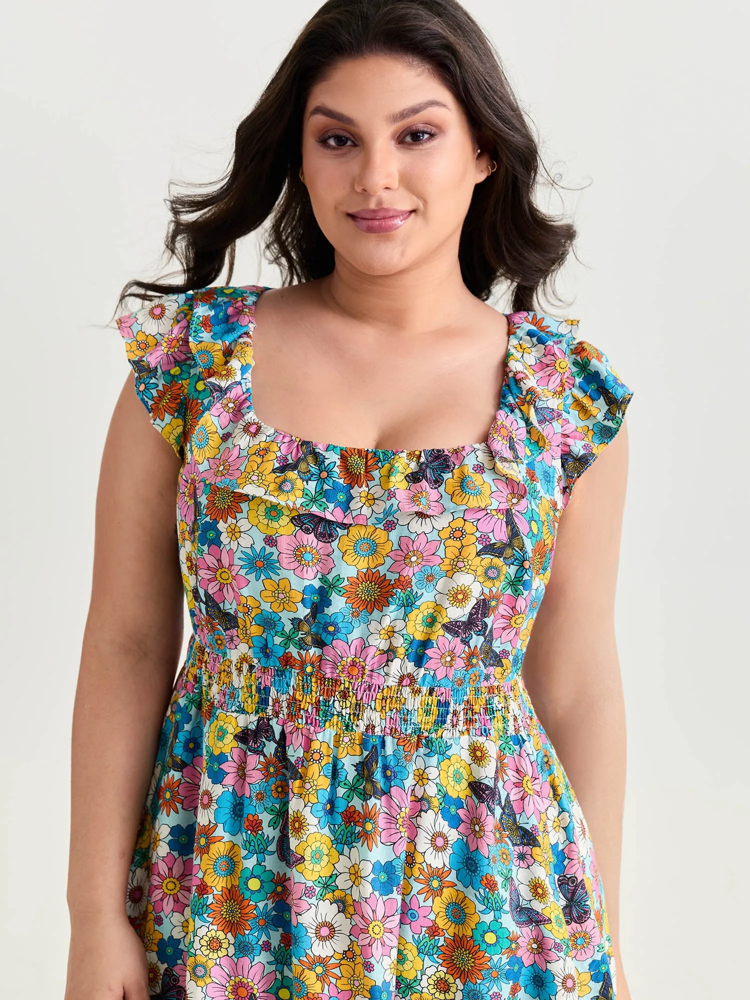 Playful Floral Print Ruffled Straps Midi Dress sold by Bloomchic product image thumbnail 2