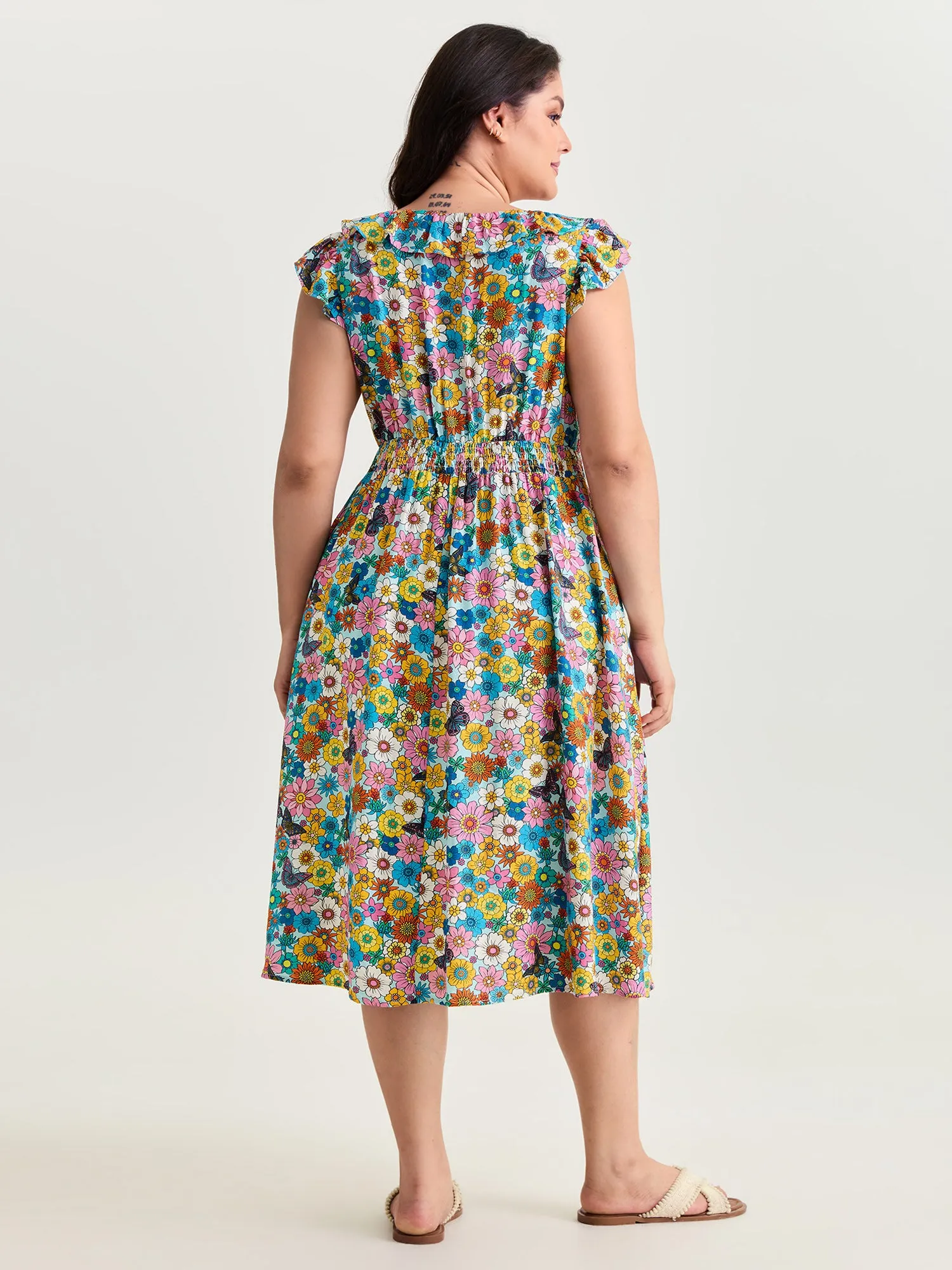 Playful Floral Print Ruffled Straps Midi Dress sold by Bloomchic product image thumbnail 4