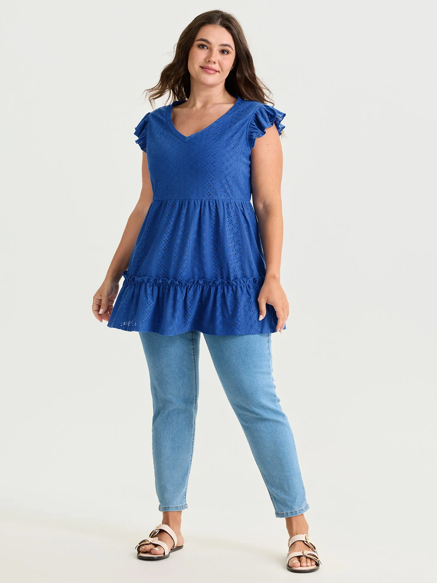 Textured Ruffled Hem V-Neck Knit Top sold by Bloomchic product image thumbnail 3