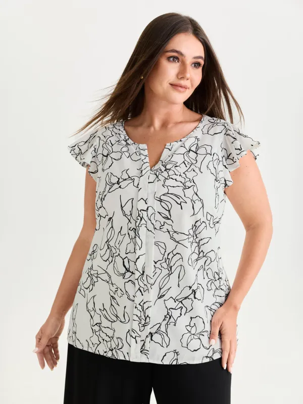Floral Abstract Print Ruffled Sleeve Blouse made by Bloomchic