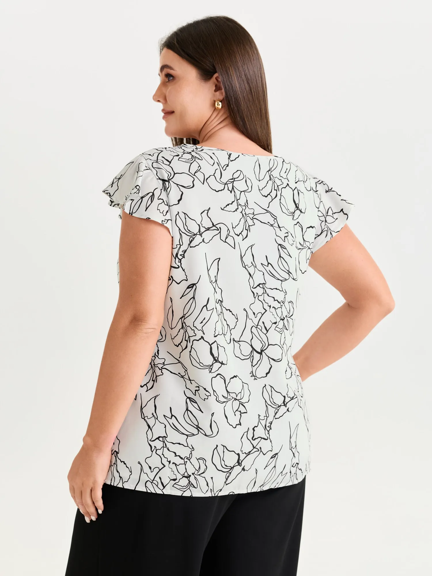 Floral Abstract Print Ruffled Sleeve Blouse sold by Bloomchic product image thumbnail 4