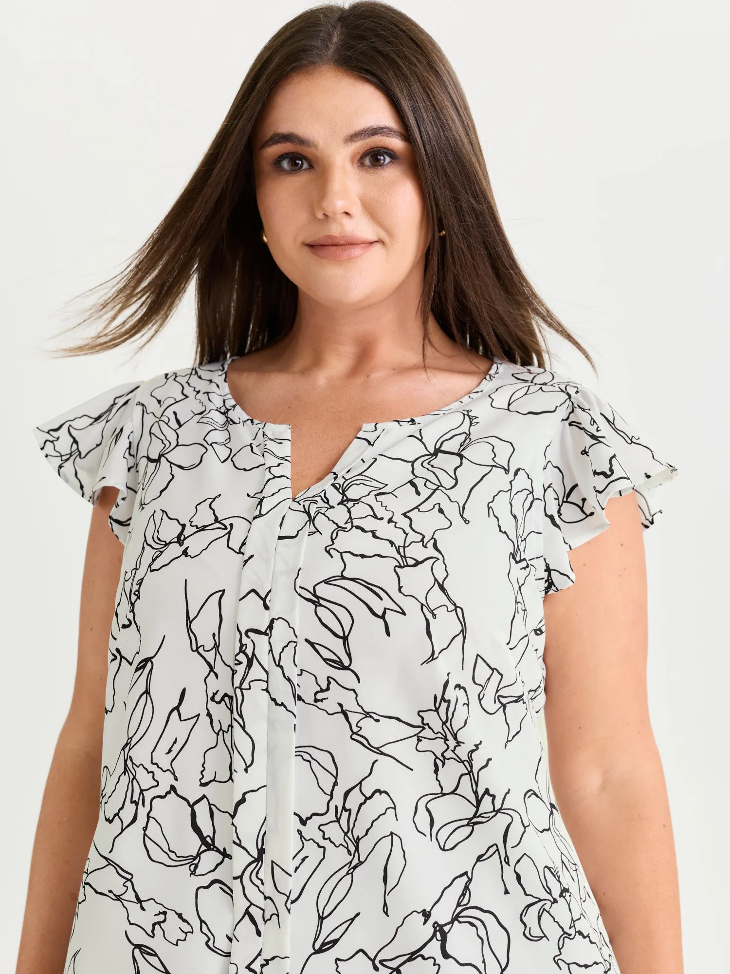 Floral Abstract Print Ruffled Sleeve Blouse sold by Bloomchic product image thumbnail 2