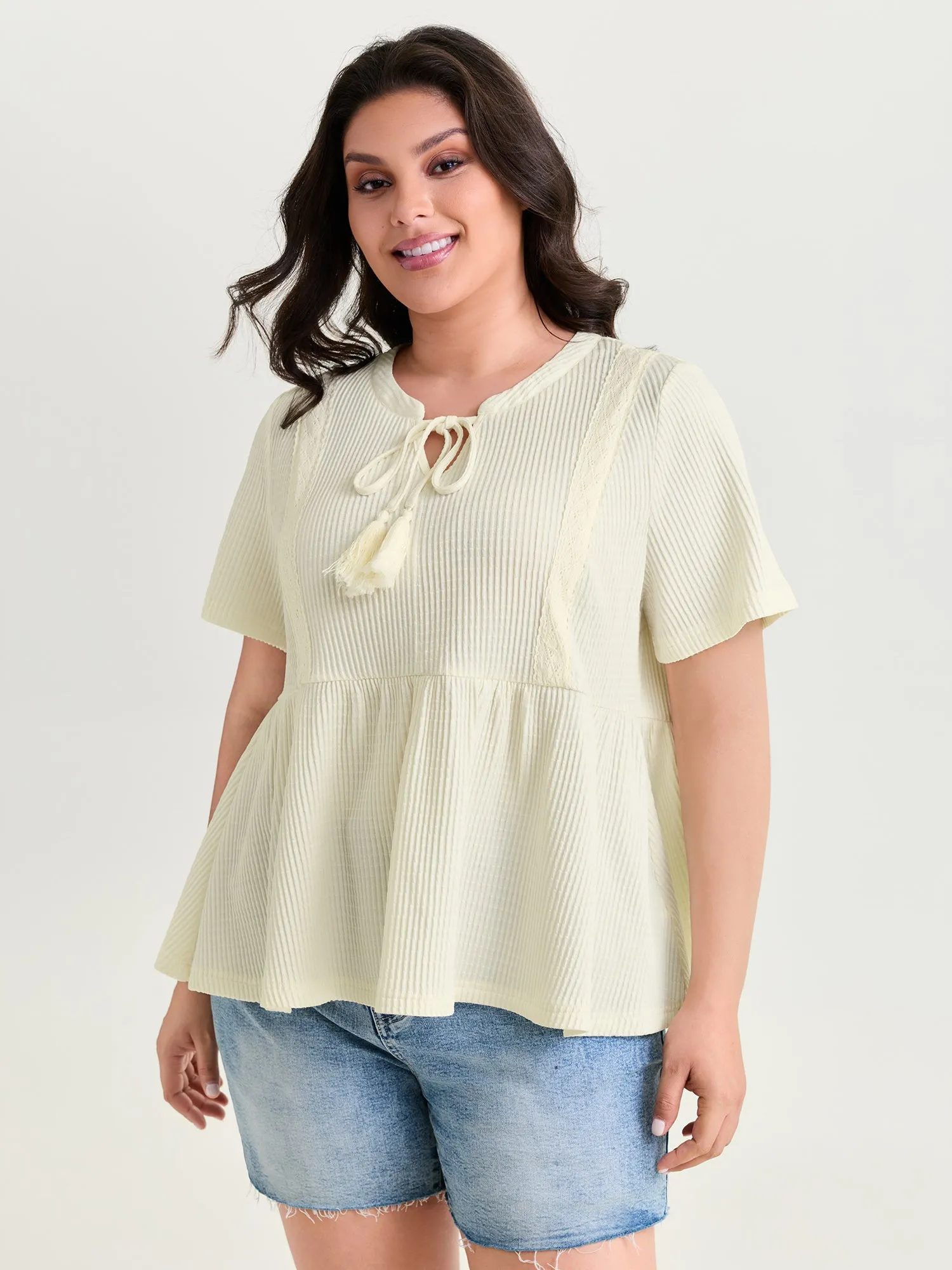 Lace Textured High Low Hem Knit Top sold by Bloomchic