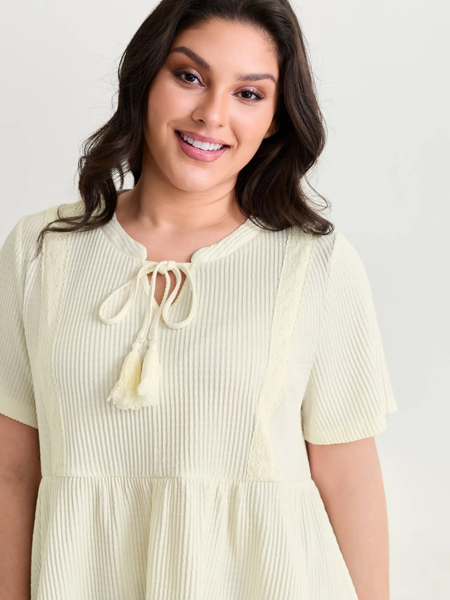 Lace Textured High Low Hem Knit Top sold by Bloomchic product image thumbnail 2