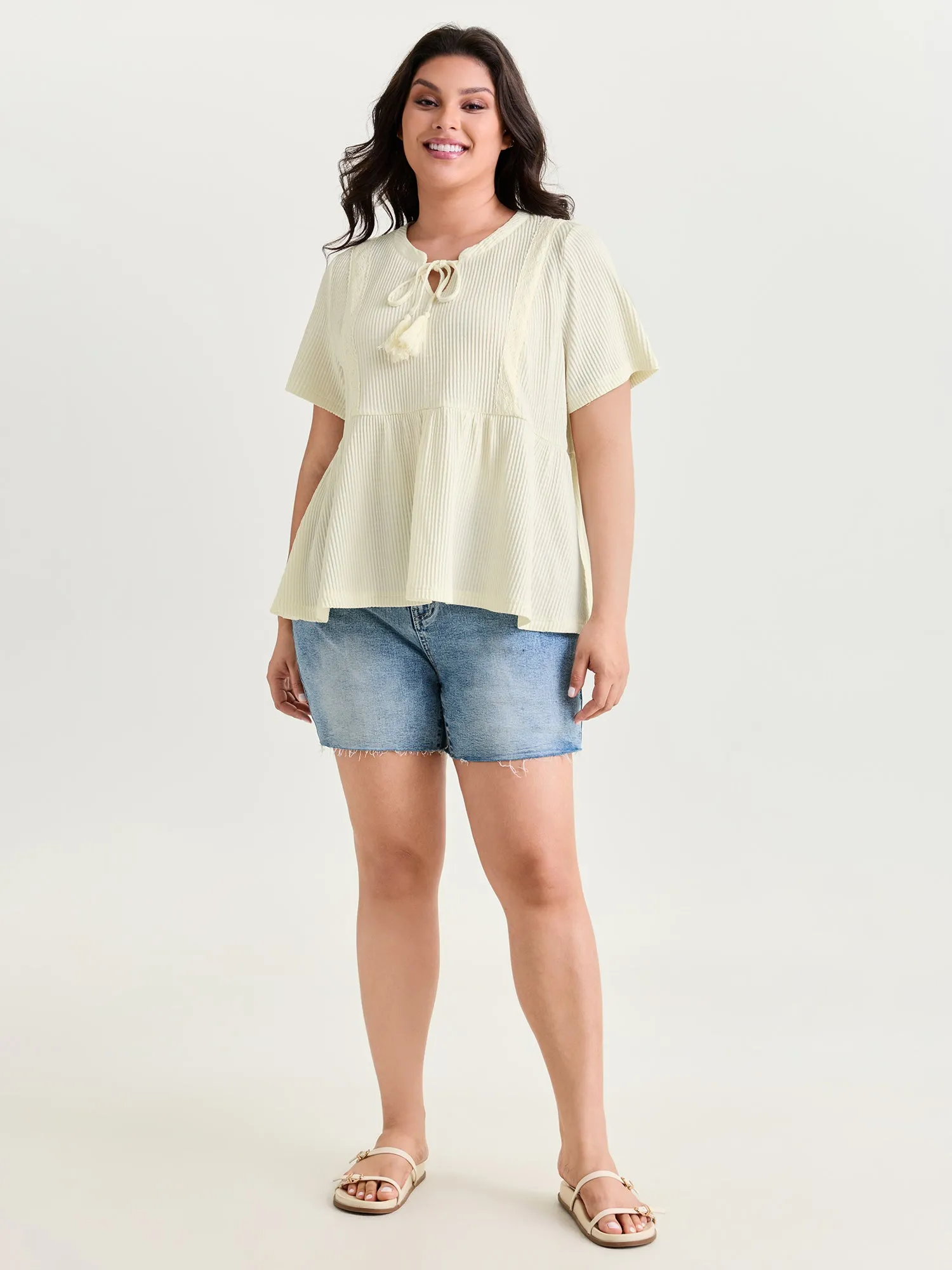 Lace Textured High Low Hem Knit Top sold by Bloomchic product image thumbnail 3