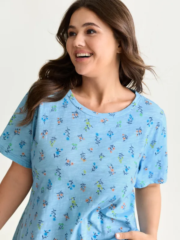 Cotton Stretchy Floral Print Long T-Shirt made by Bloomchic