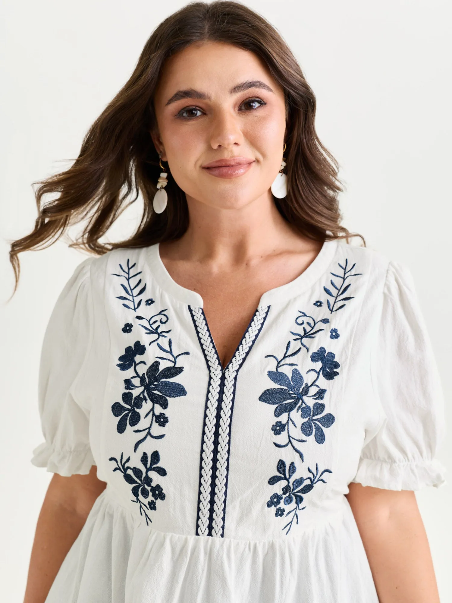 Cotton Floral Embroidered Notched Collar Blouse sold by Bloomchic product image thumbnail 2