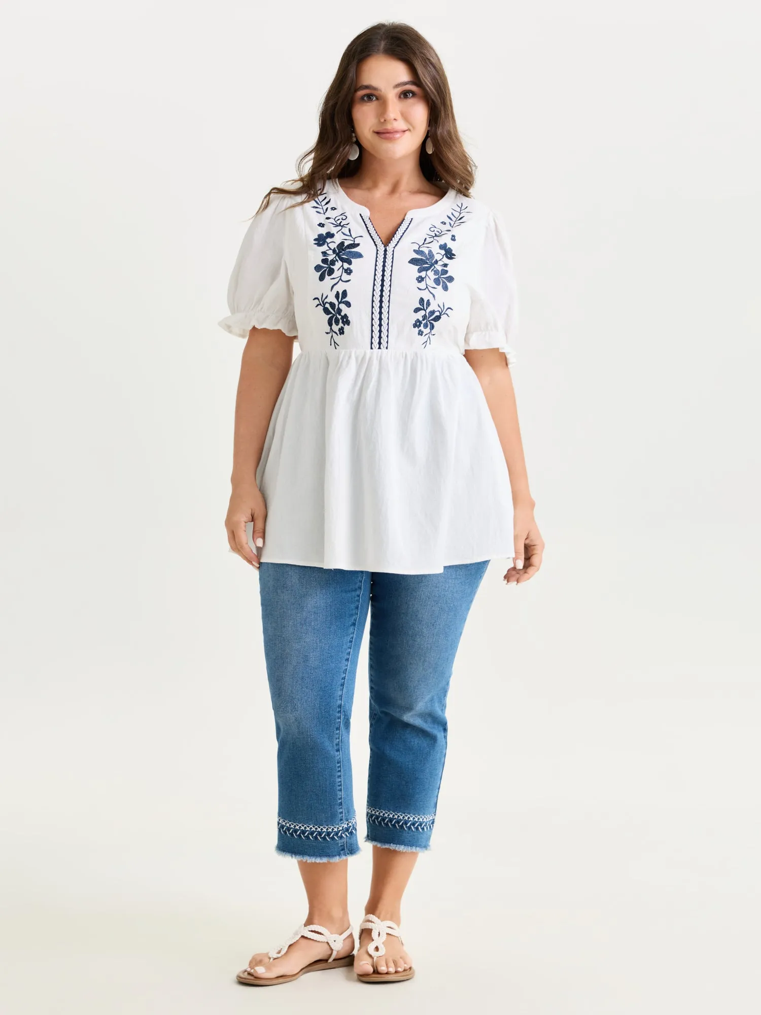 Cotton Floral Embroidered Notched Collar Blouse sold by Bloomchic product image thumbnail 3