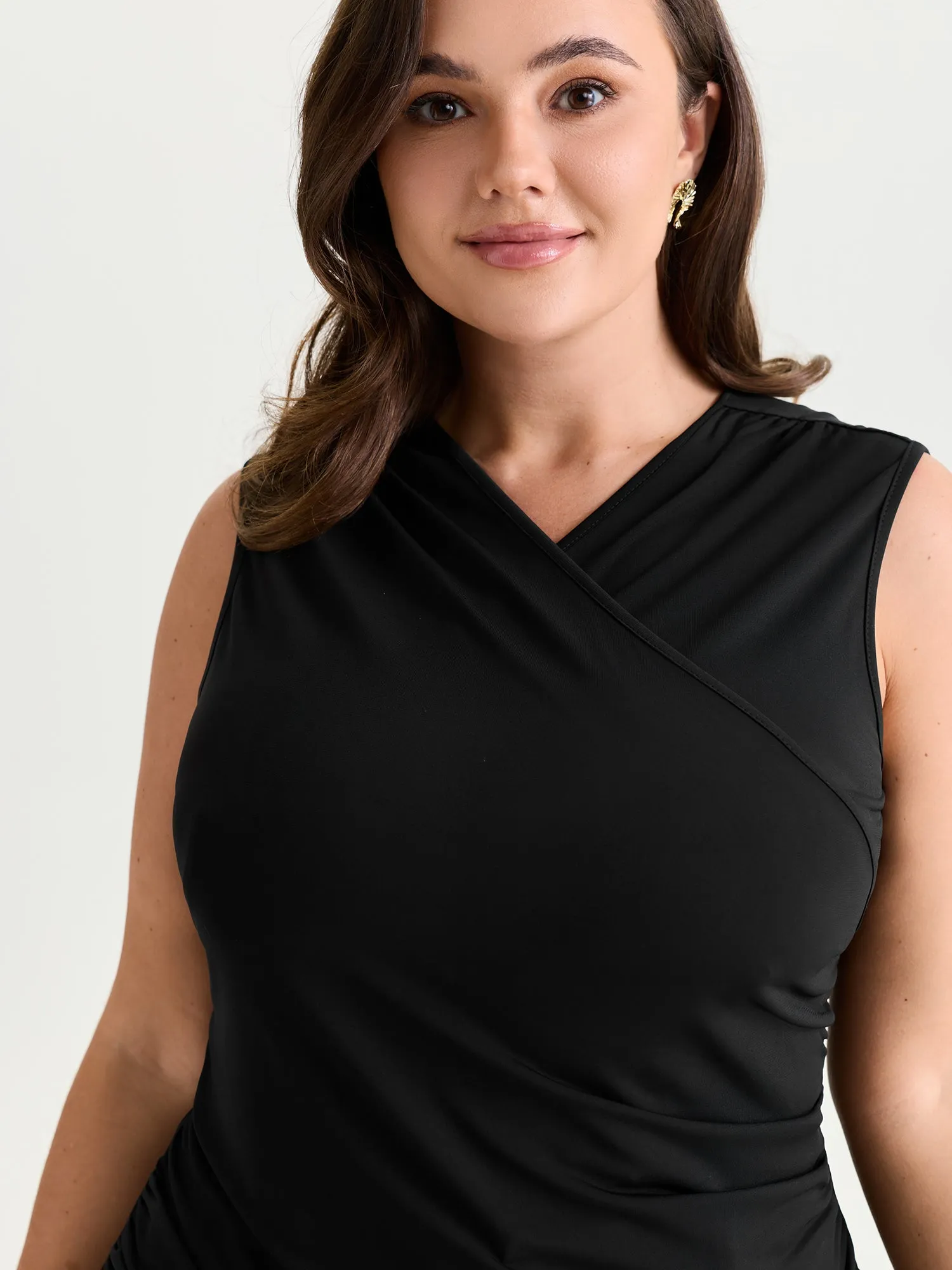 Stretchy Overlap Neckline Solid Tank Top sold by Bloomchic product image thumbnail 2