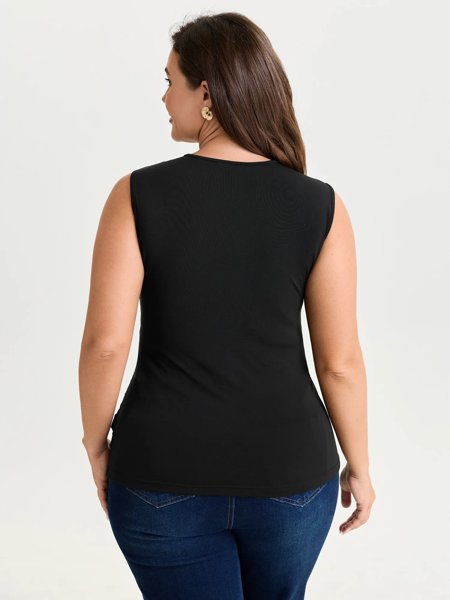 Stretchy Overlap Neckline Solid Tank Top sold by Bloomchic product image thumbnail 5