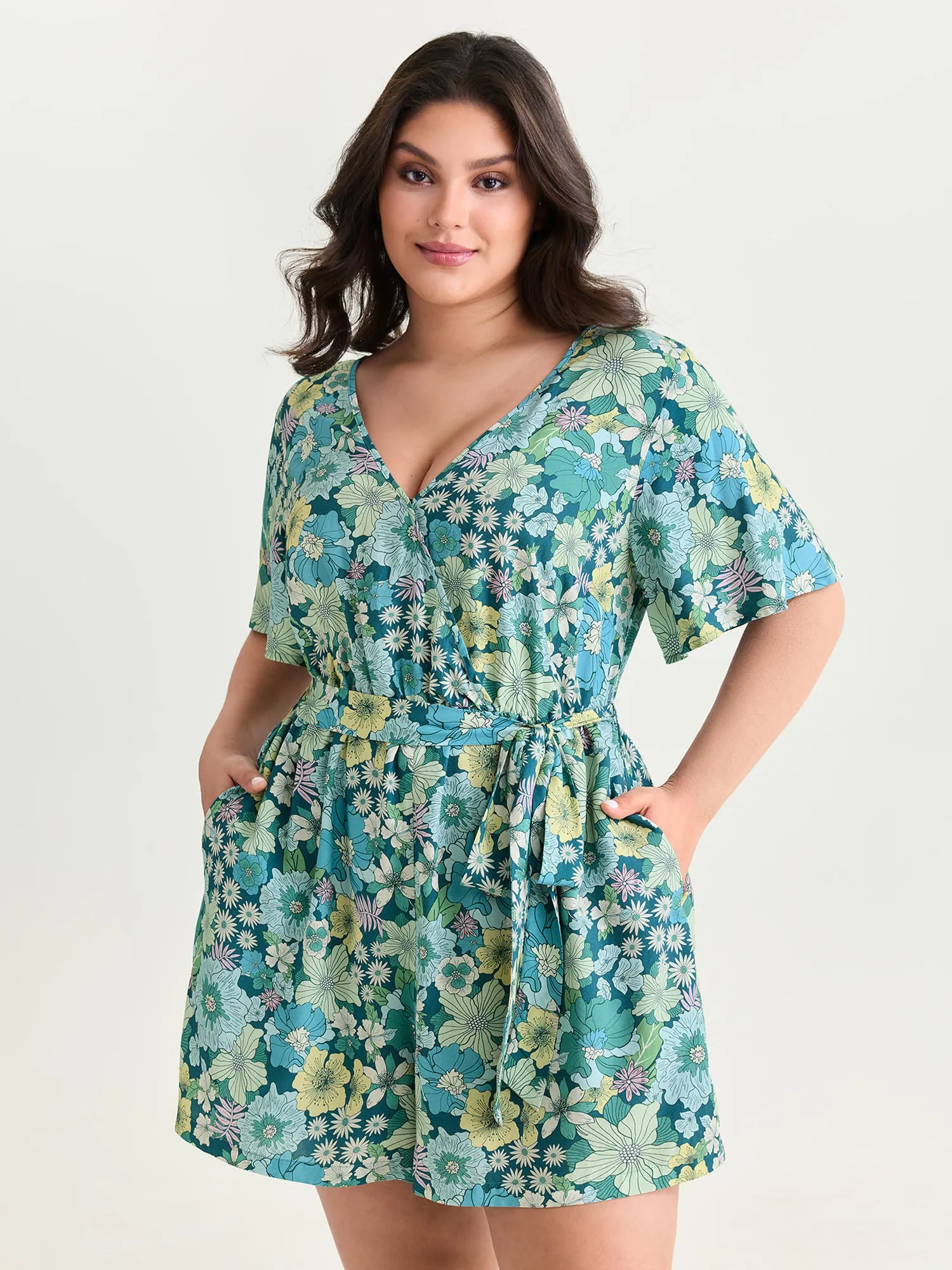 Floral Print Waist-Tie Romper sold by Bloomchic