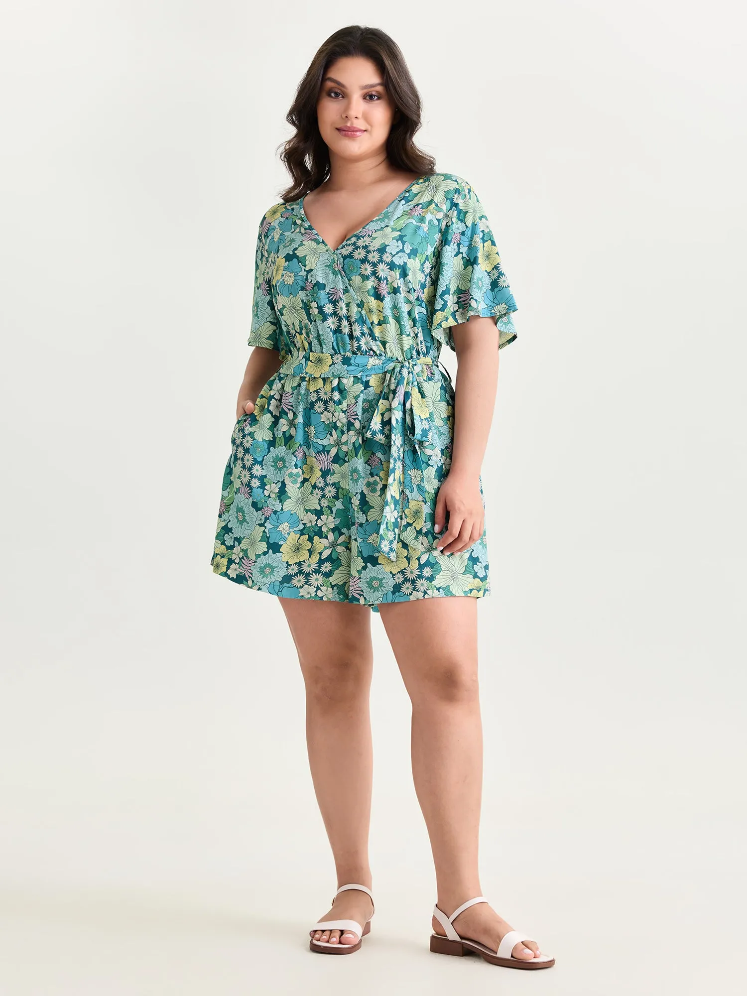 Floral Print Waist-Tie Romper sold by Bloomchic product image thumbnail 3