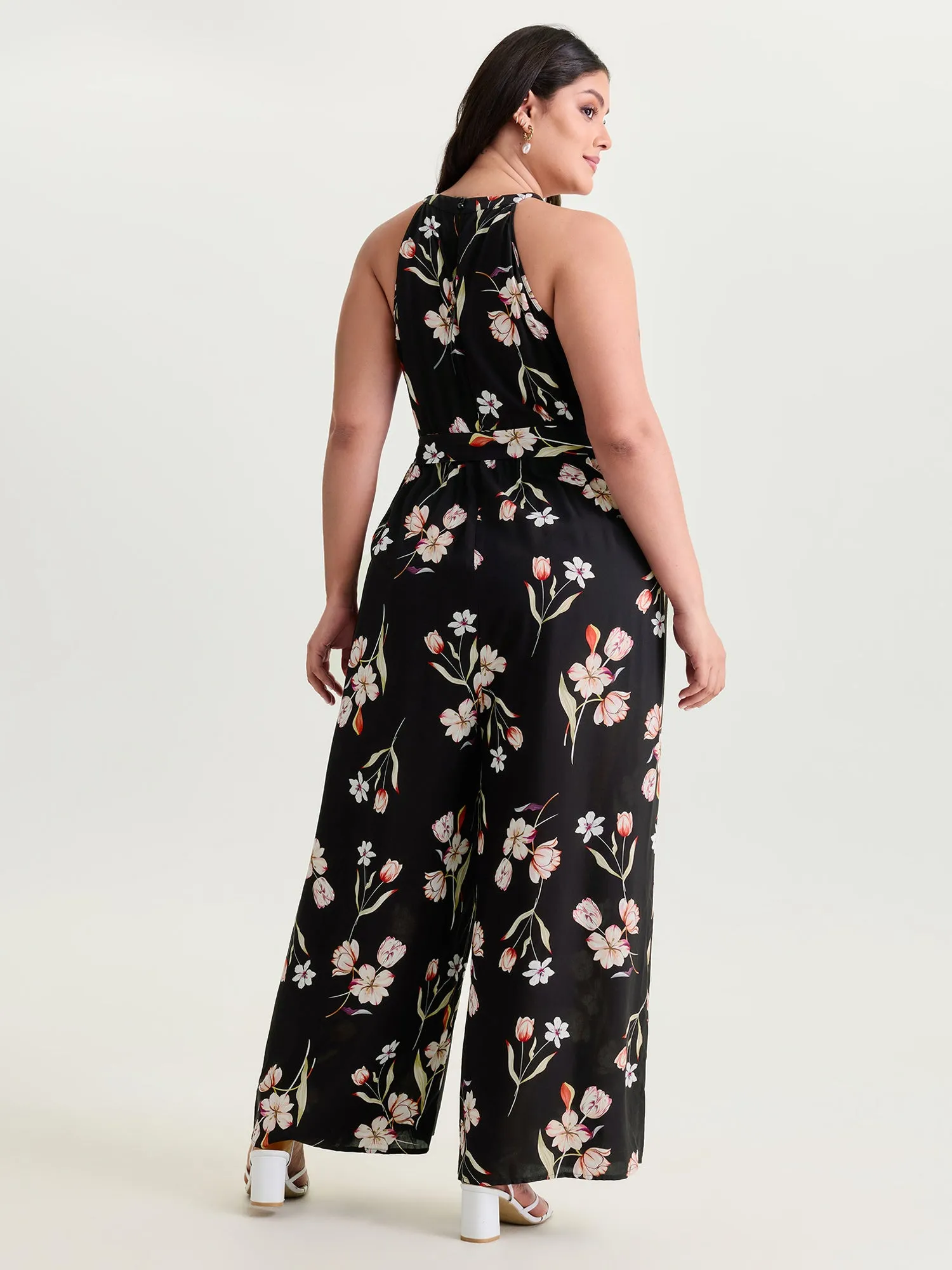 Large Floral Print Halter Neckline Jumpsuit sold by Bloomchic product image thumbnail 4