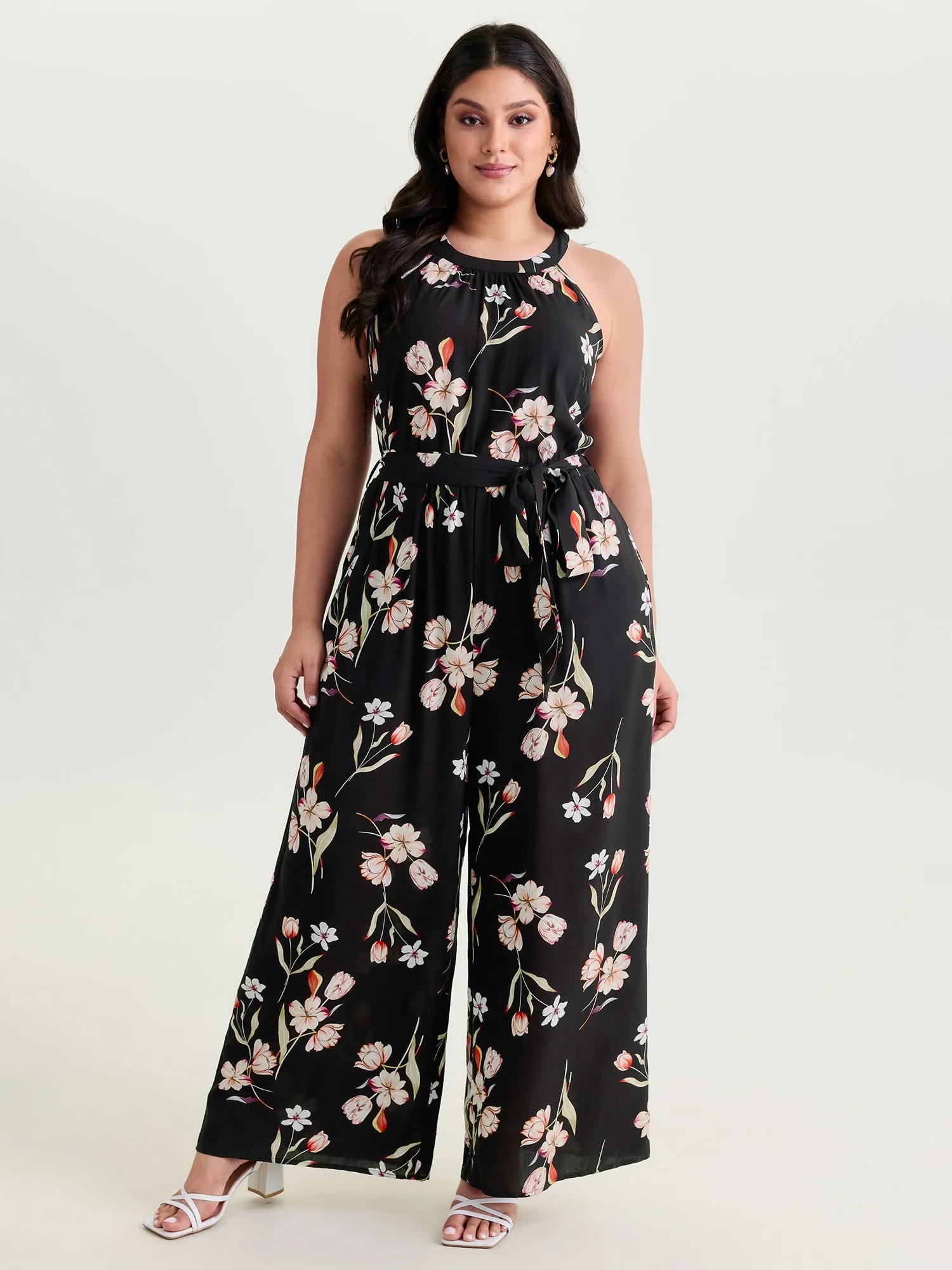 Large Floral Print Halter Neckline Jumpsuit sold by Bloomchic product image thumbnail 3