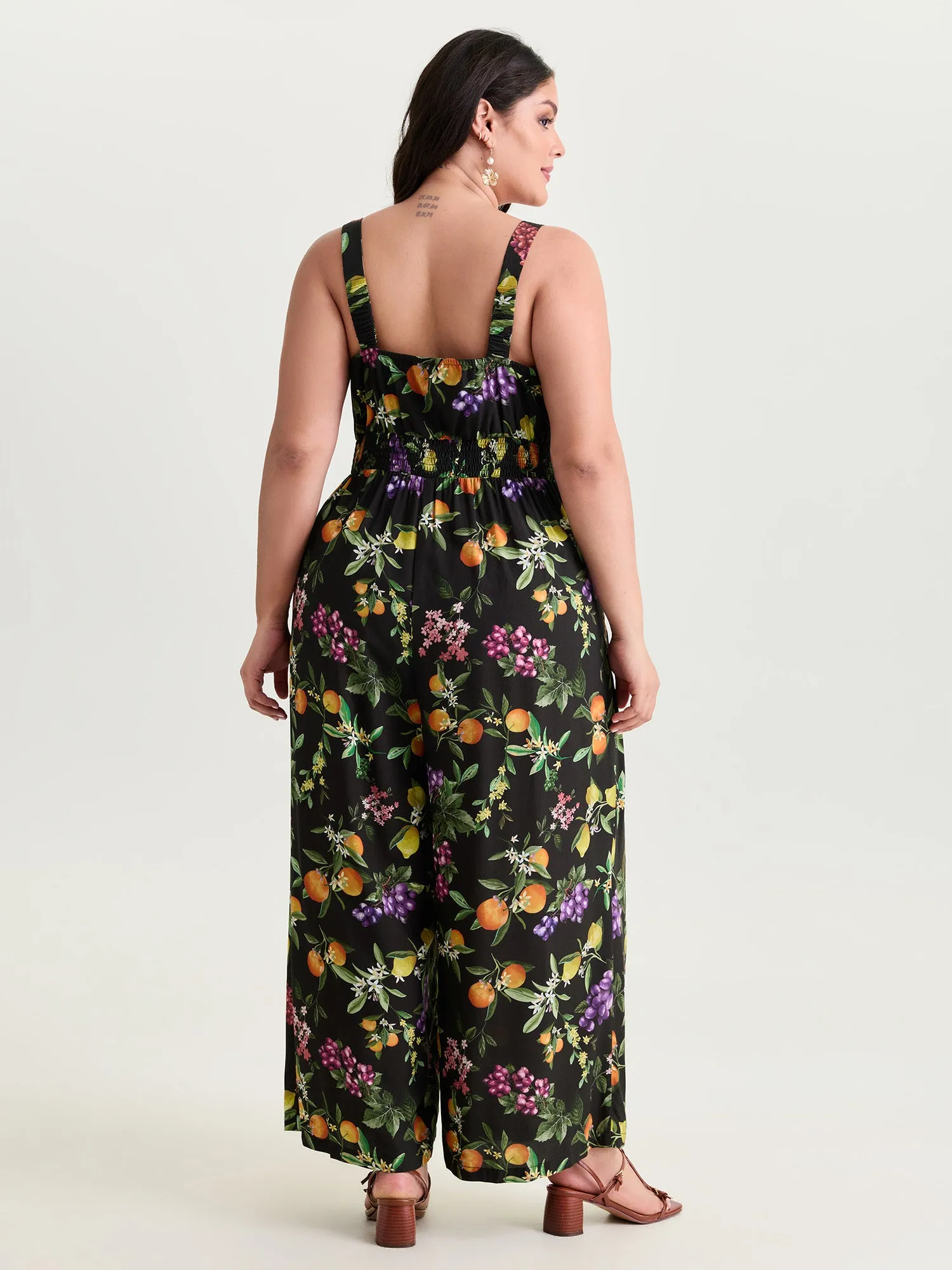 Floral Print Wide Straps Ruched Jumpsuit sold by Bloomchic product image thumbnail 3
