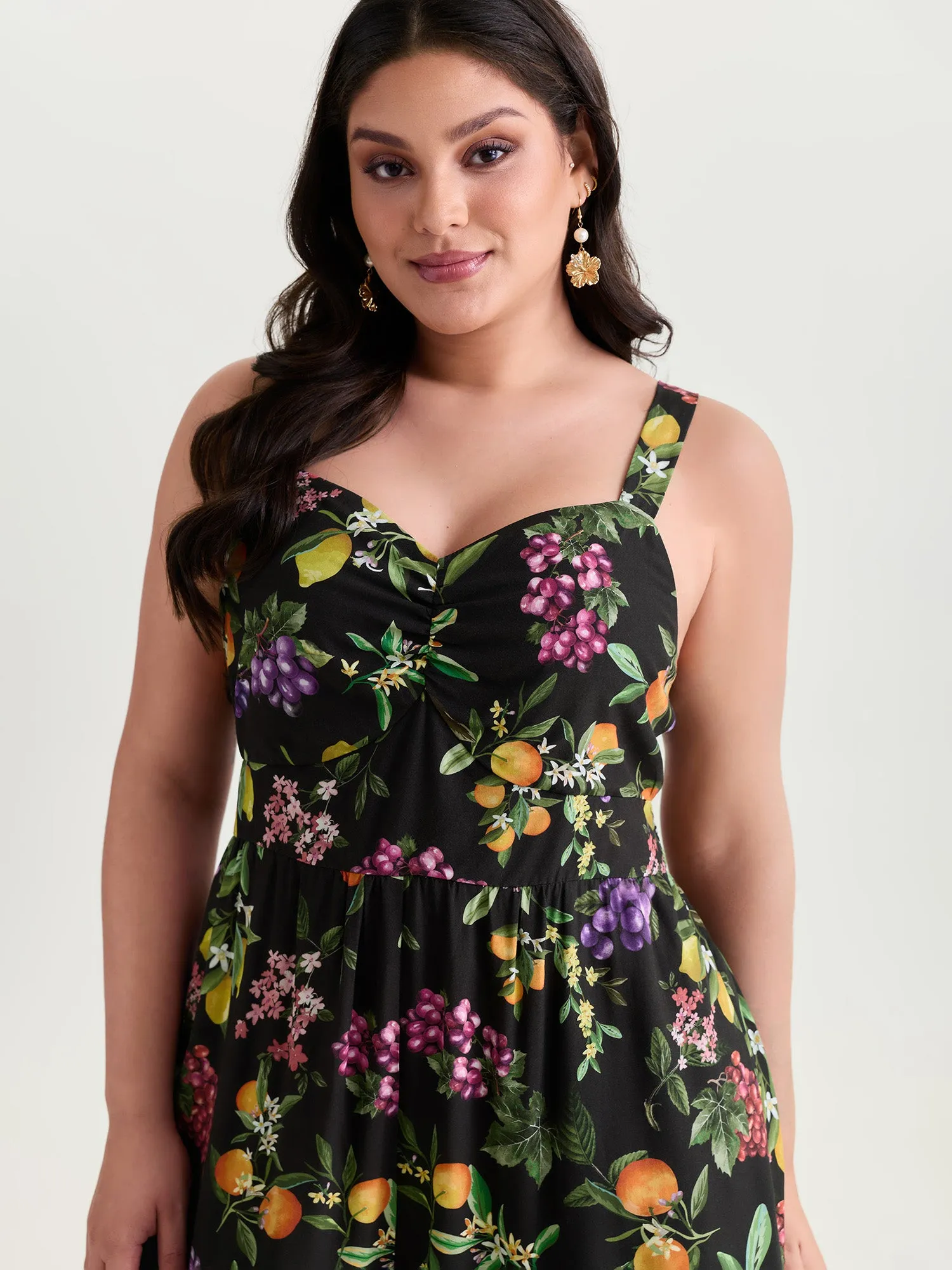 Floral Print Wide Straps Ruched Jumpsuit sold by Bloomchic product image thumbnail 2