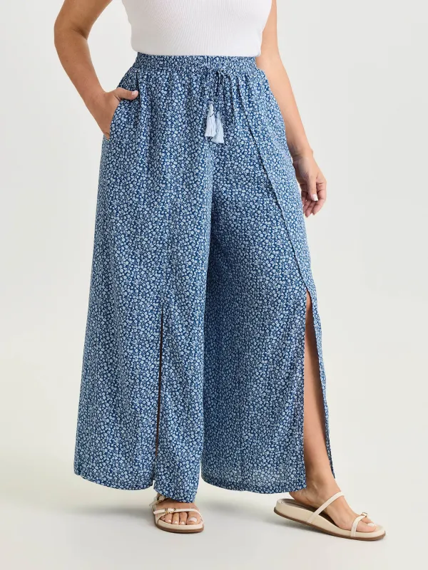 Floral Print Front Slit Wide-Leg Pants made by Bloomchic