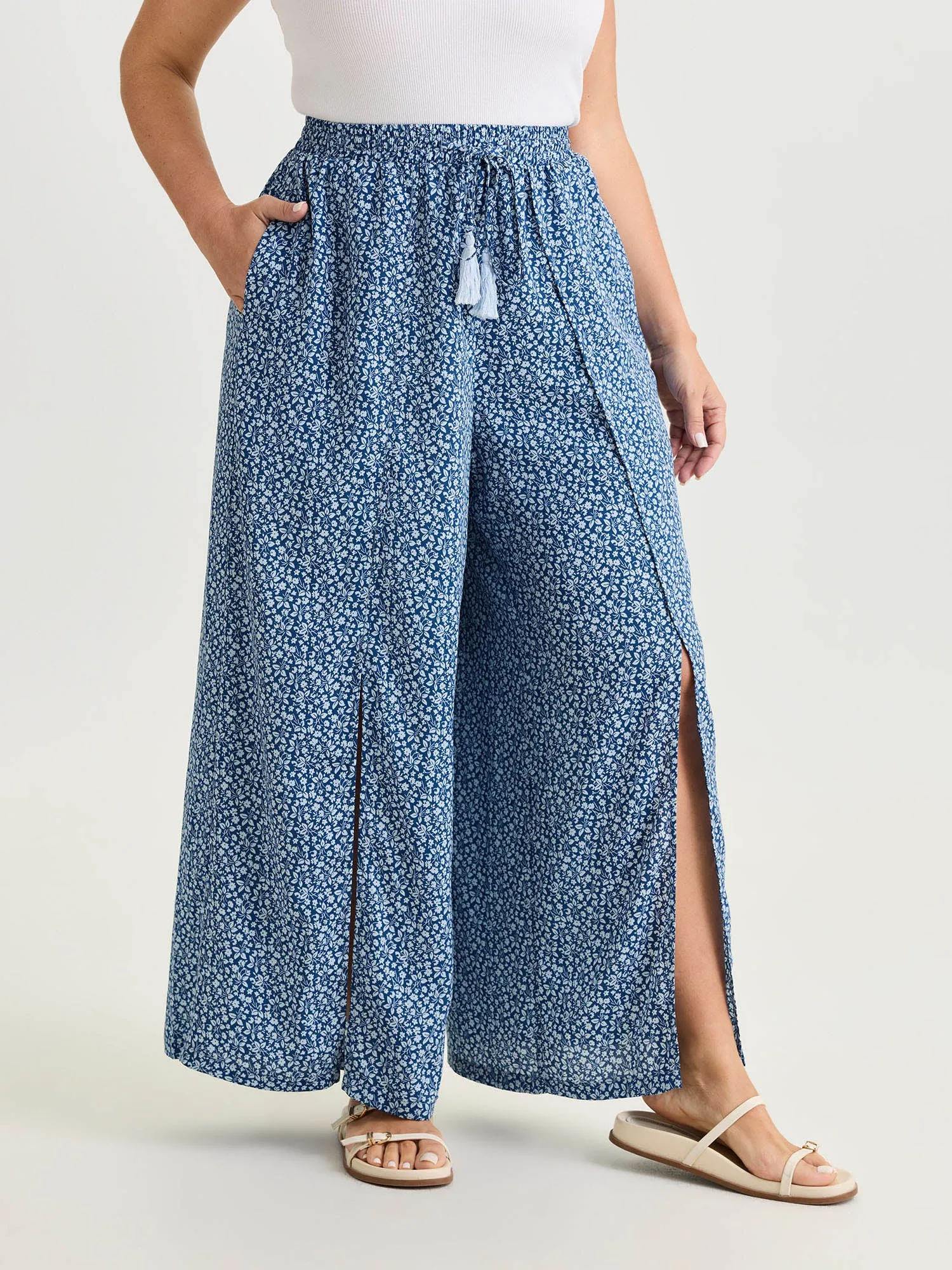 Floral Print Front Slit Wide-Leg Pants sold by Bloomchic